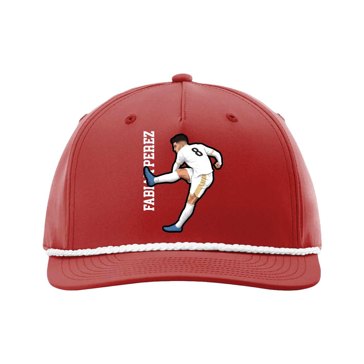 Five-Panel Classic Rope Cap — Name Vertical in Red