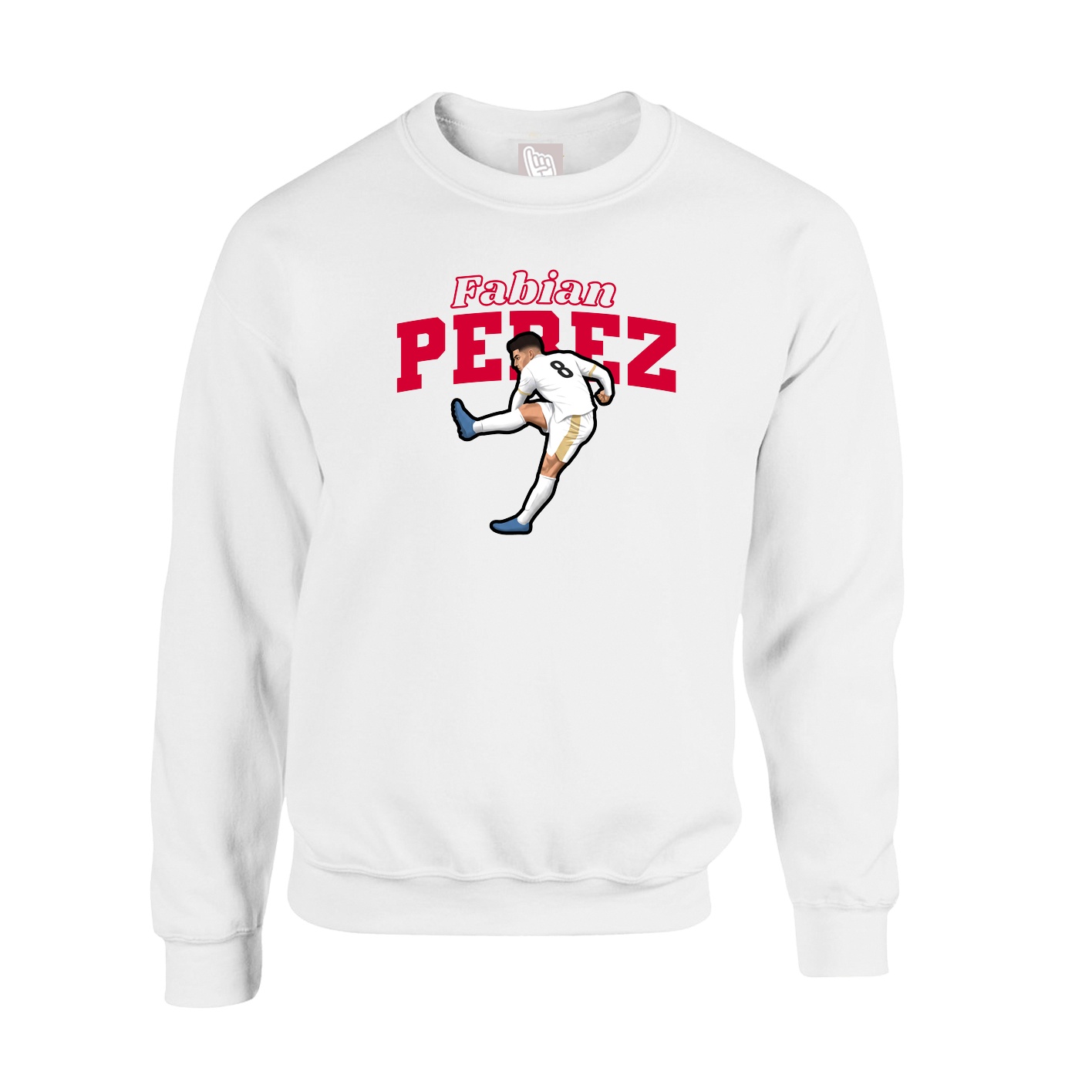 Fleece Crew — Name Arch in White