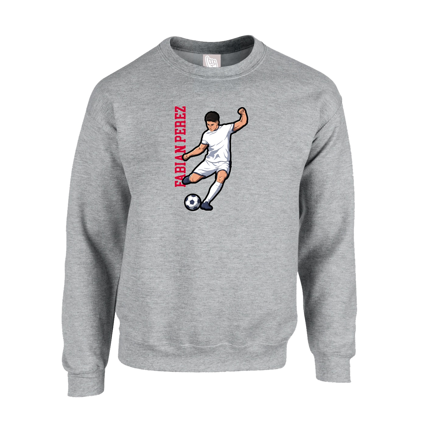 Fleece Crew — Name Vertical in Grey