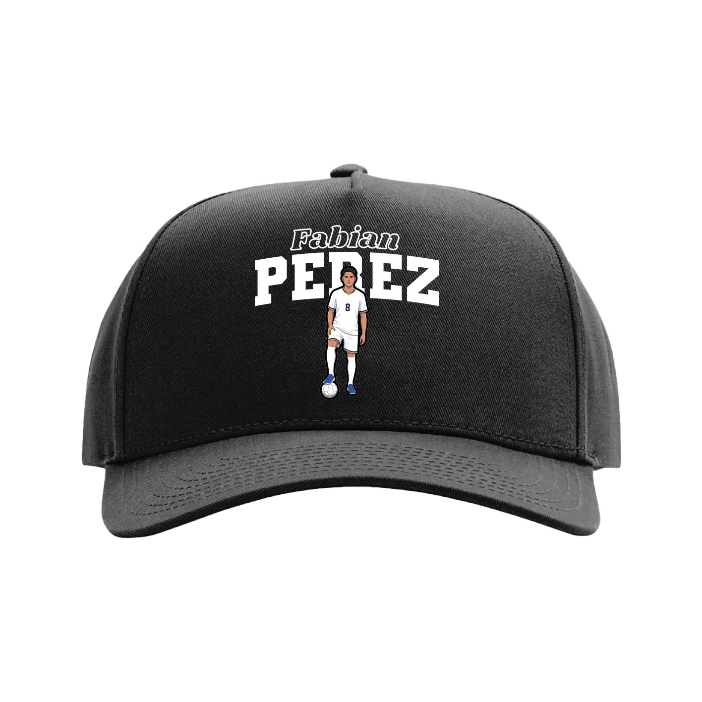 Full Fabric Five-Panel Champ Cap — Name Arch in Black