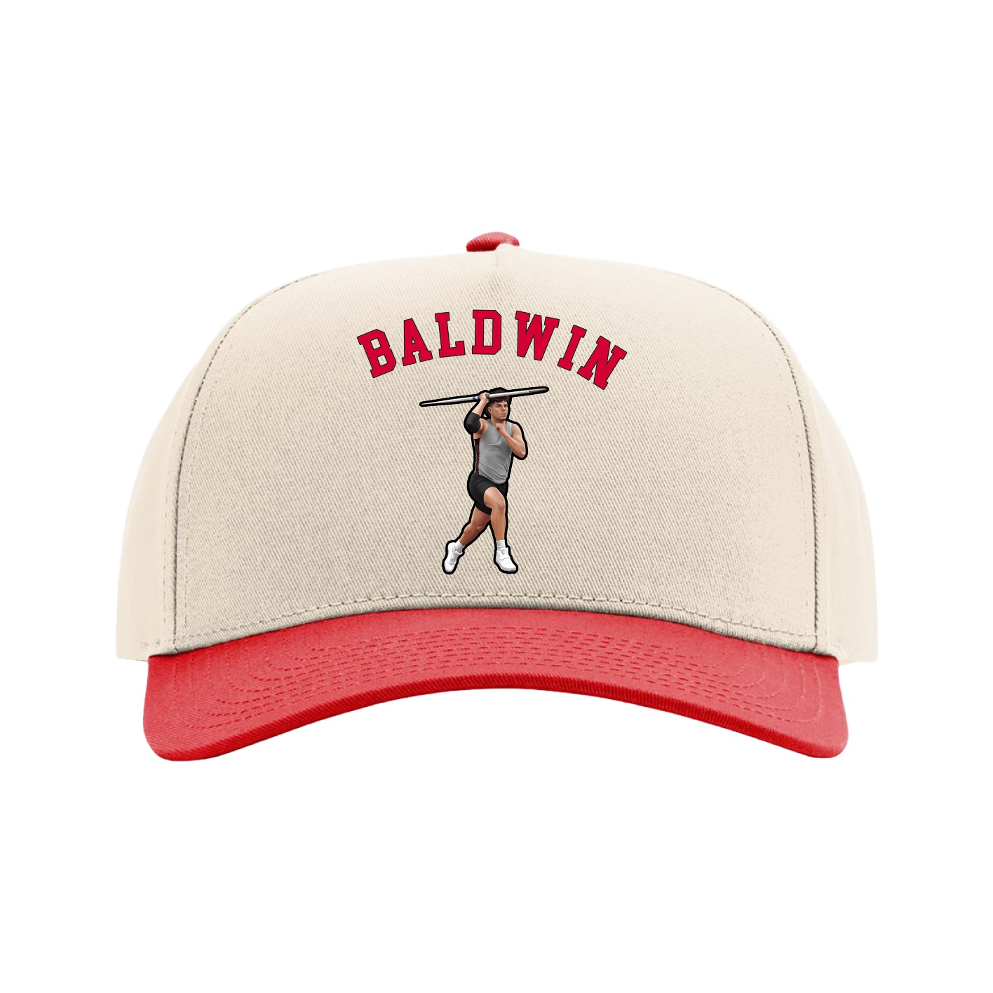 Full Fabric Five-Panel Champ Cap — Shirsey Arch in Cream/Red