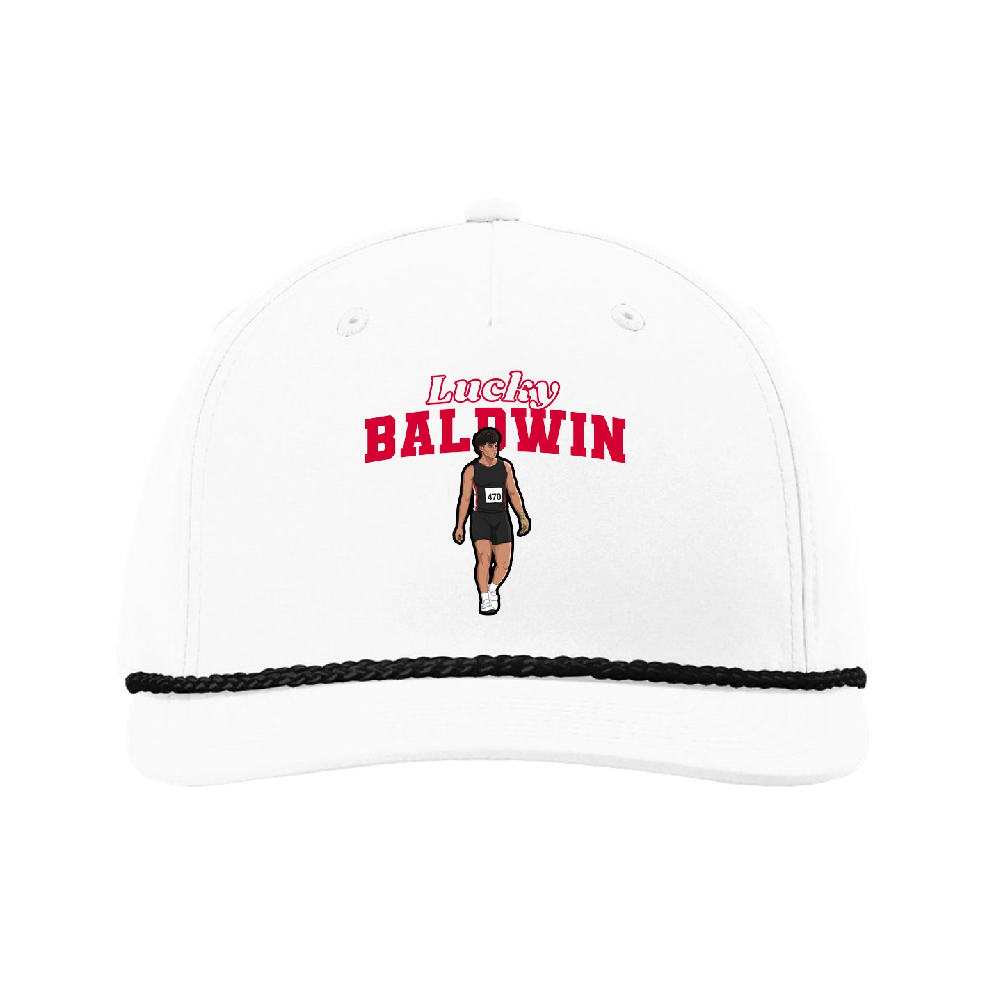 Five-Panel Classic Rope Cap — Name Arch in White