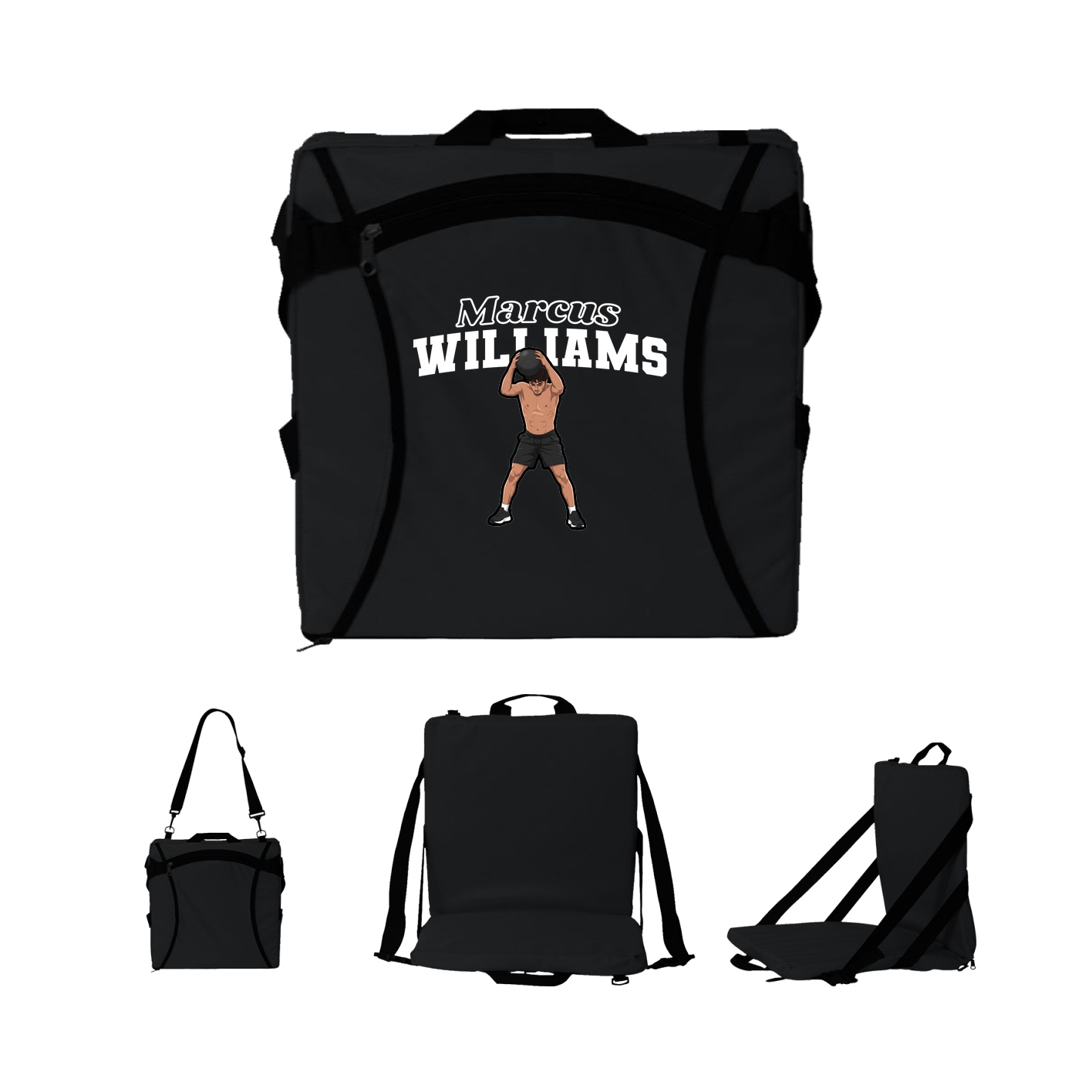Folding Stadium Seat — Name Arch in Black