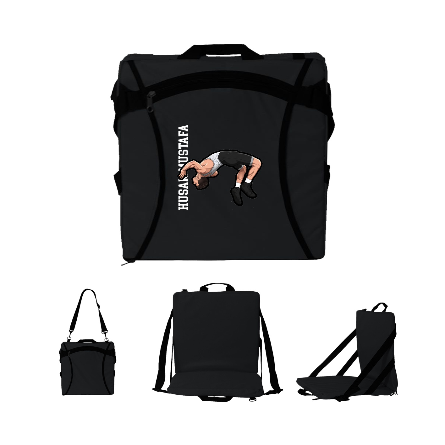 Folding Stadium Seat — Name Vertical in Black