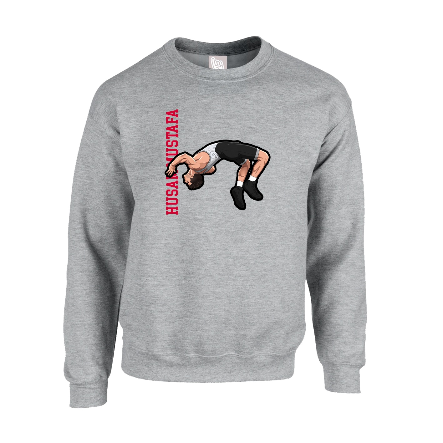 Fleece Crew — Name Vertical in Grey