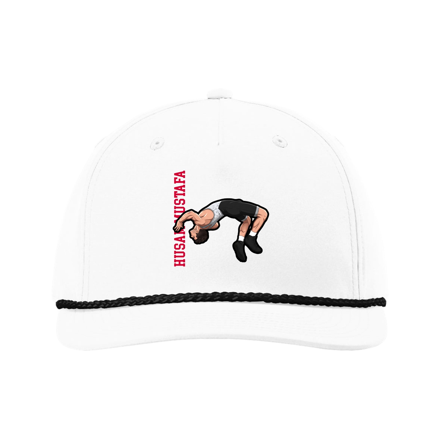 Five-Panel Classic Rope Cap — Name Vertical in White