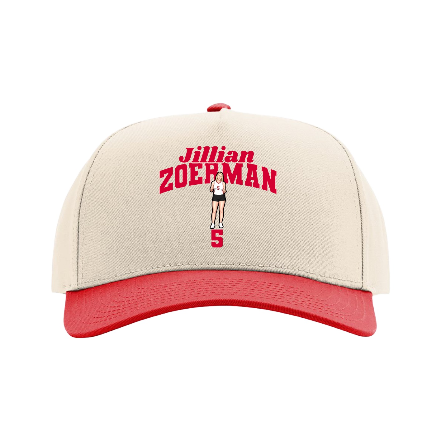 Full Fabric Five-Panel Champ Cap — Signature Arch in Cream/Red
