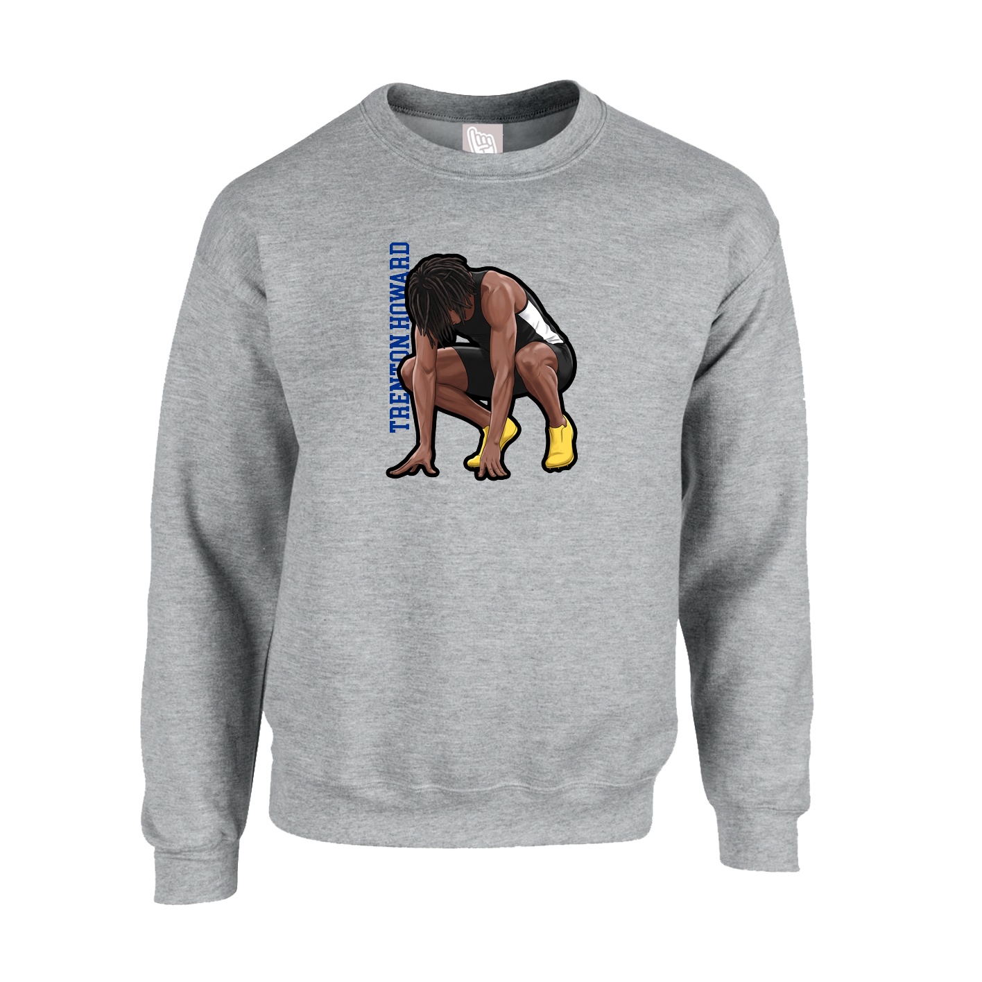 Fleece Crew — Name Vertical in Grey