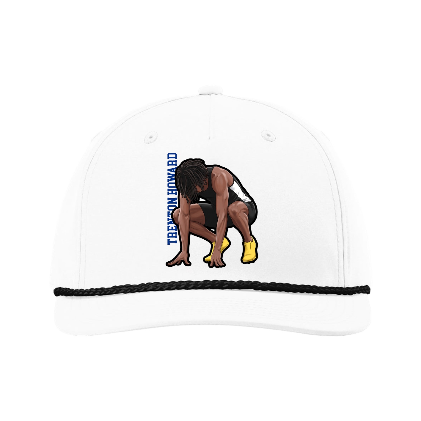 Five-Panel Classic Rope Cap — Name Vertical in White