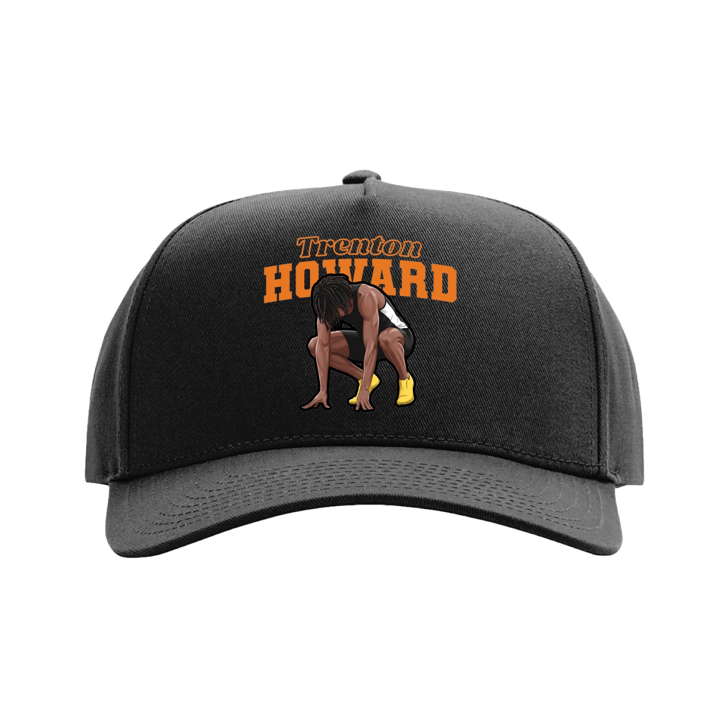Full Fabric Five-Panel Champ Cap — Name Arch in Black