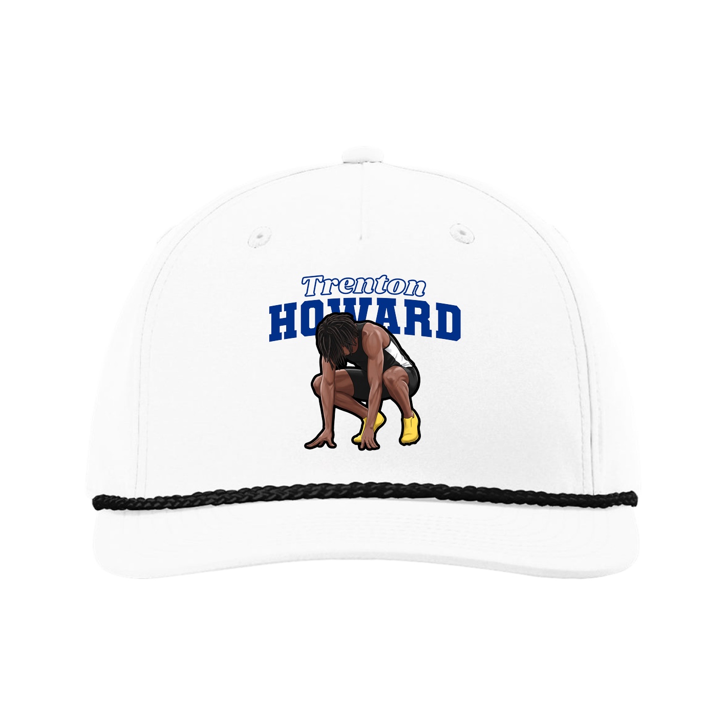 Five-Panel Classic Rope Cap — Name Arch in White