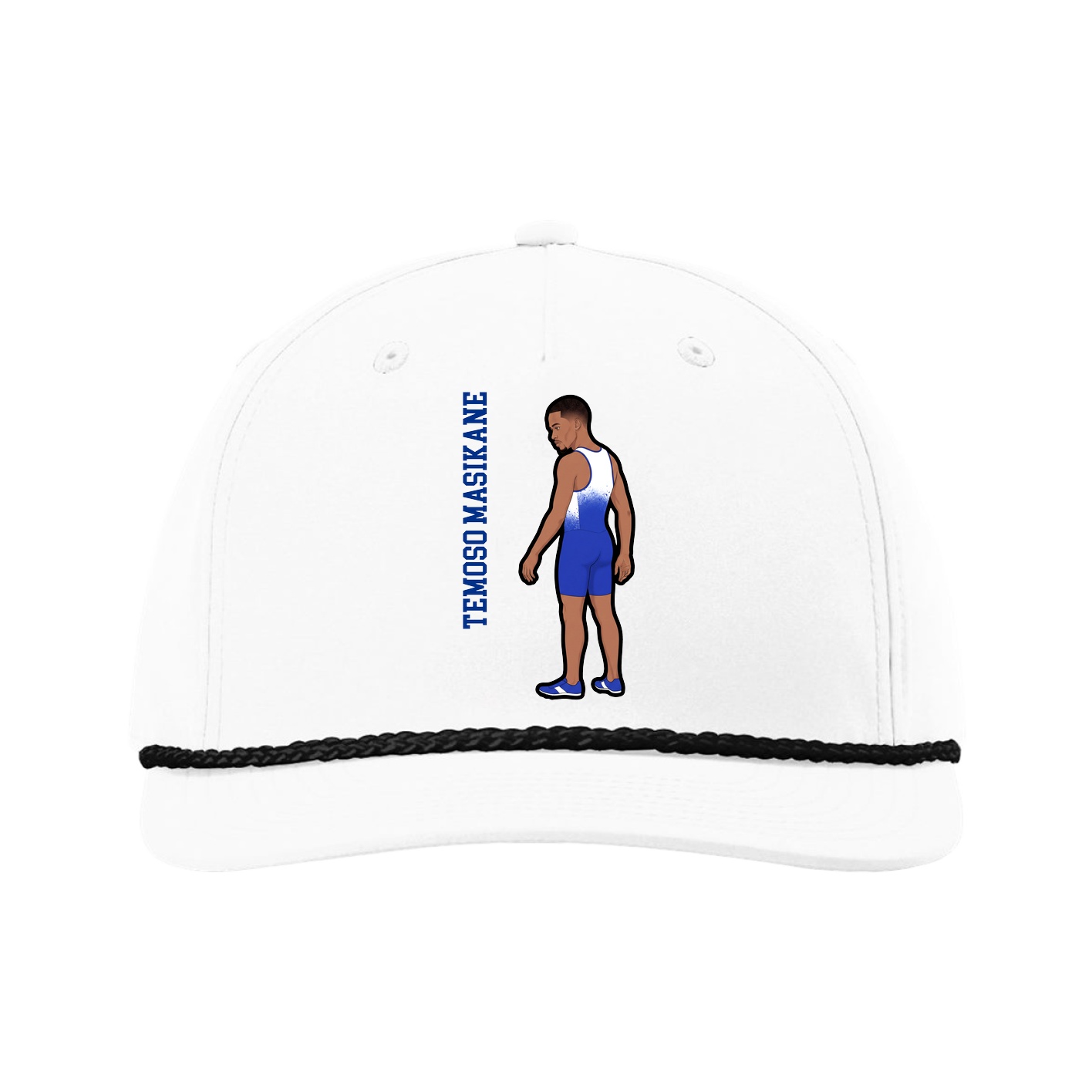 Five-Panel Classic Rope Cap — Name Vertical in White