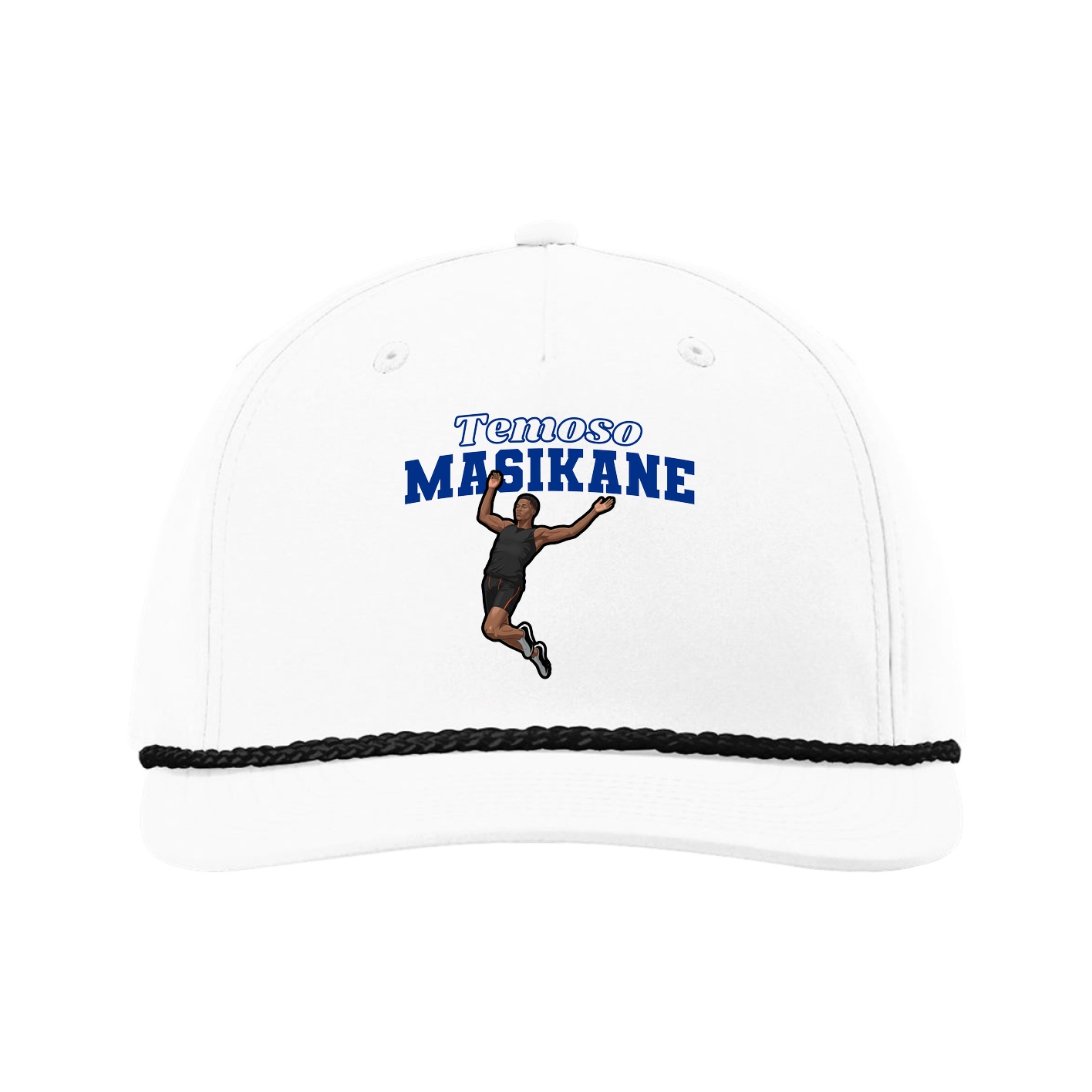 Five-Panel Classic Rope Cap — Name Arch in White