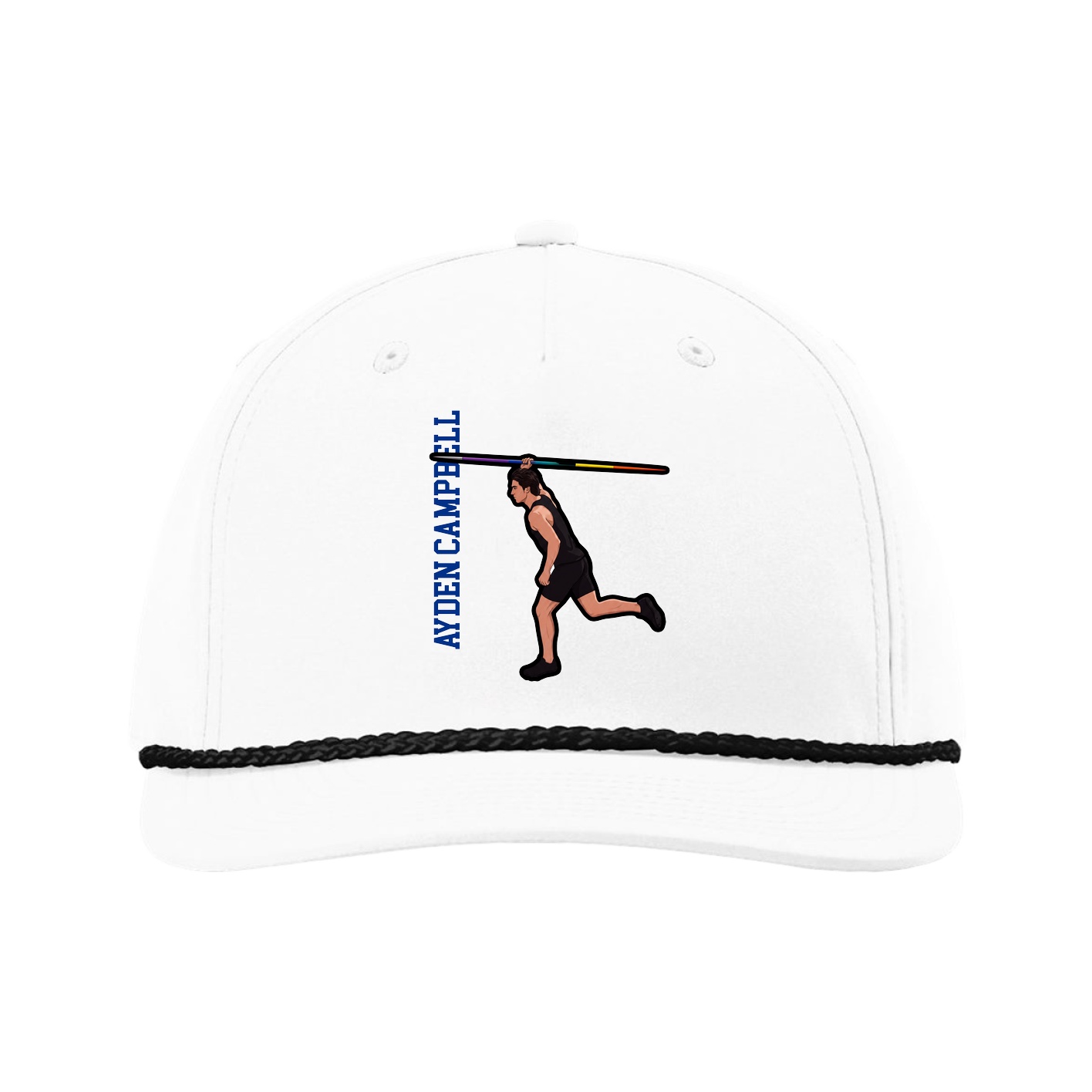 Five-Panel Classic Rope Cap — Name Vertical in White