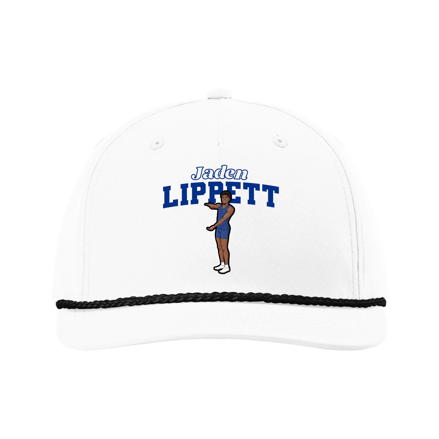 Five-Panel Classic Rope Cap — Name Arch in White