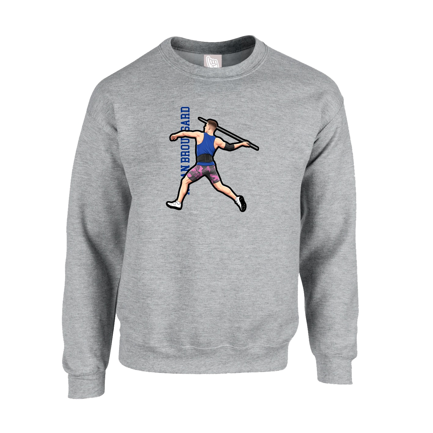 Fleece Crew — Name Vertical in Grey