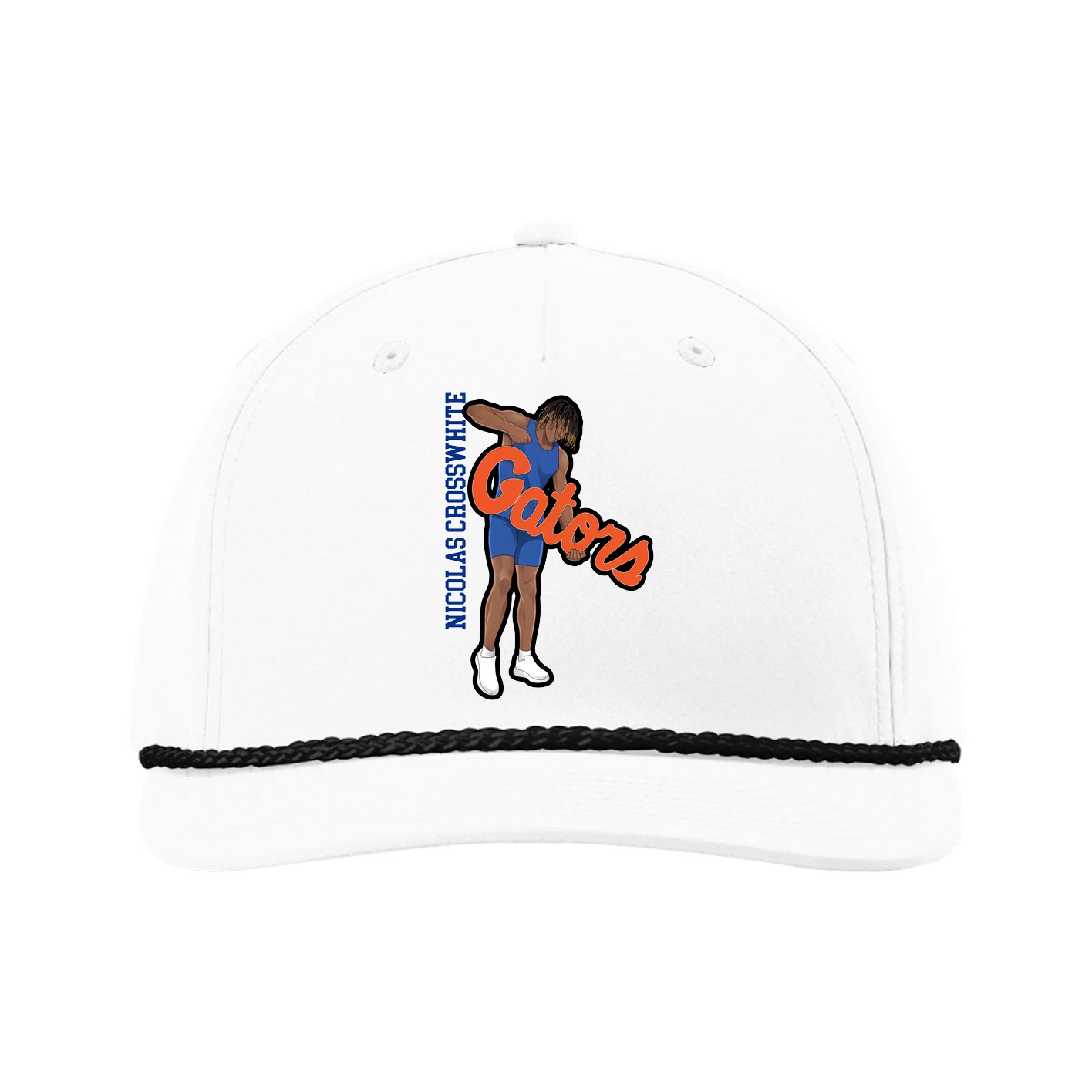 Five-Panel Classic Rope Cap — Name Vertical in White