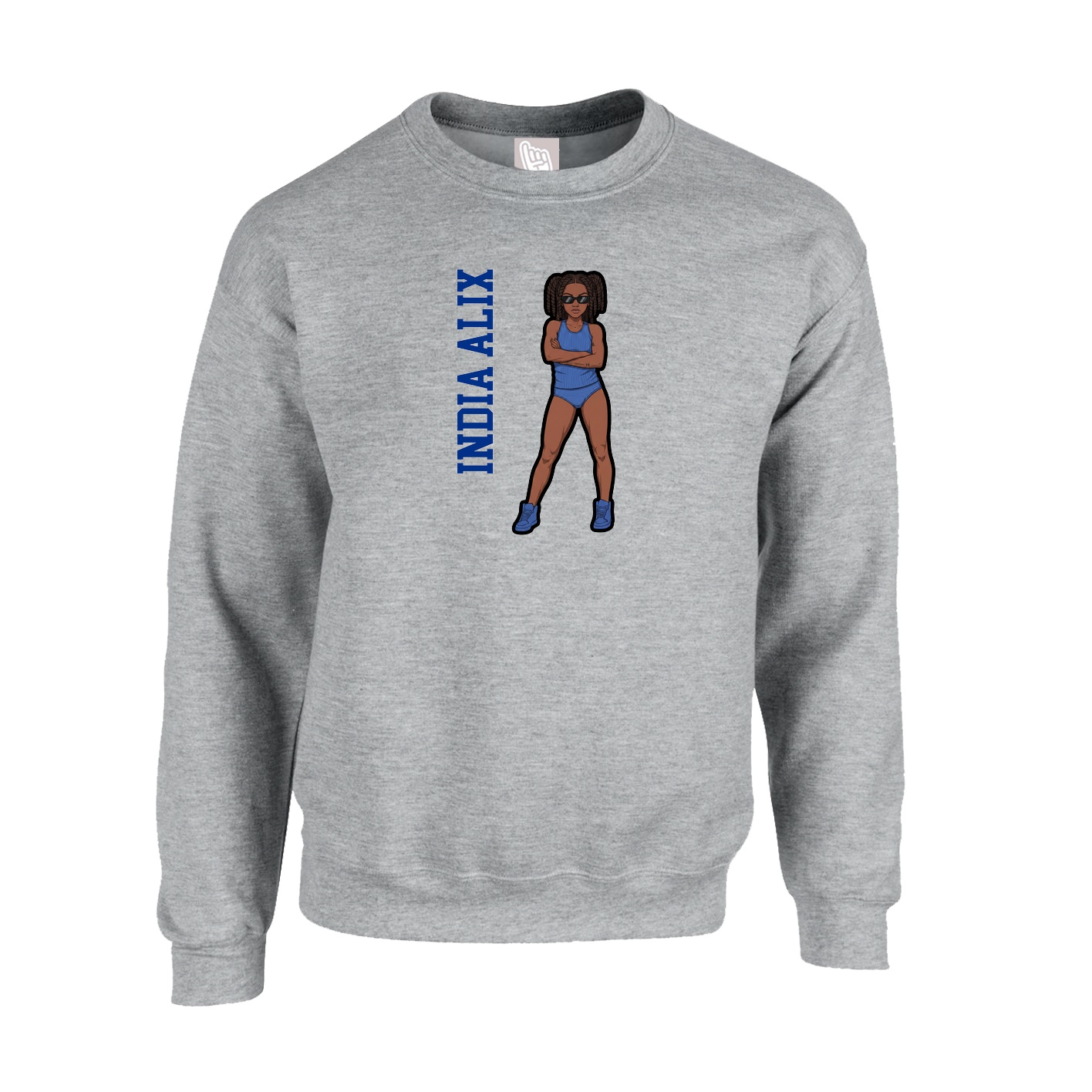 Fleece Crew — Name Vertical in Grey