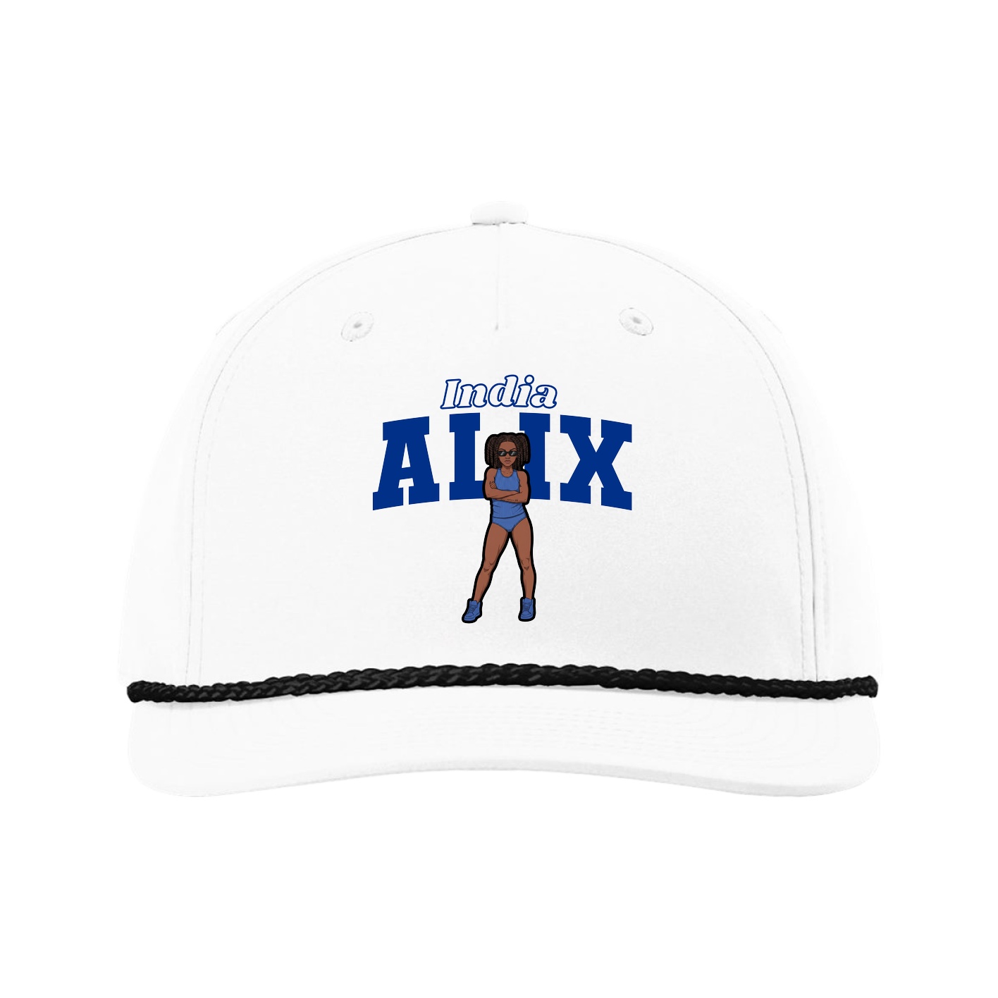 Five-Panel Classic Rope Cap — Name Arch in White