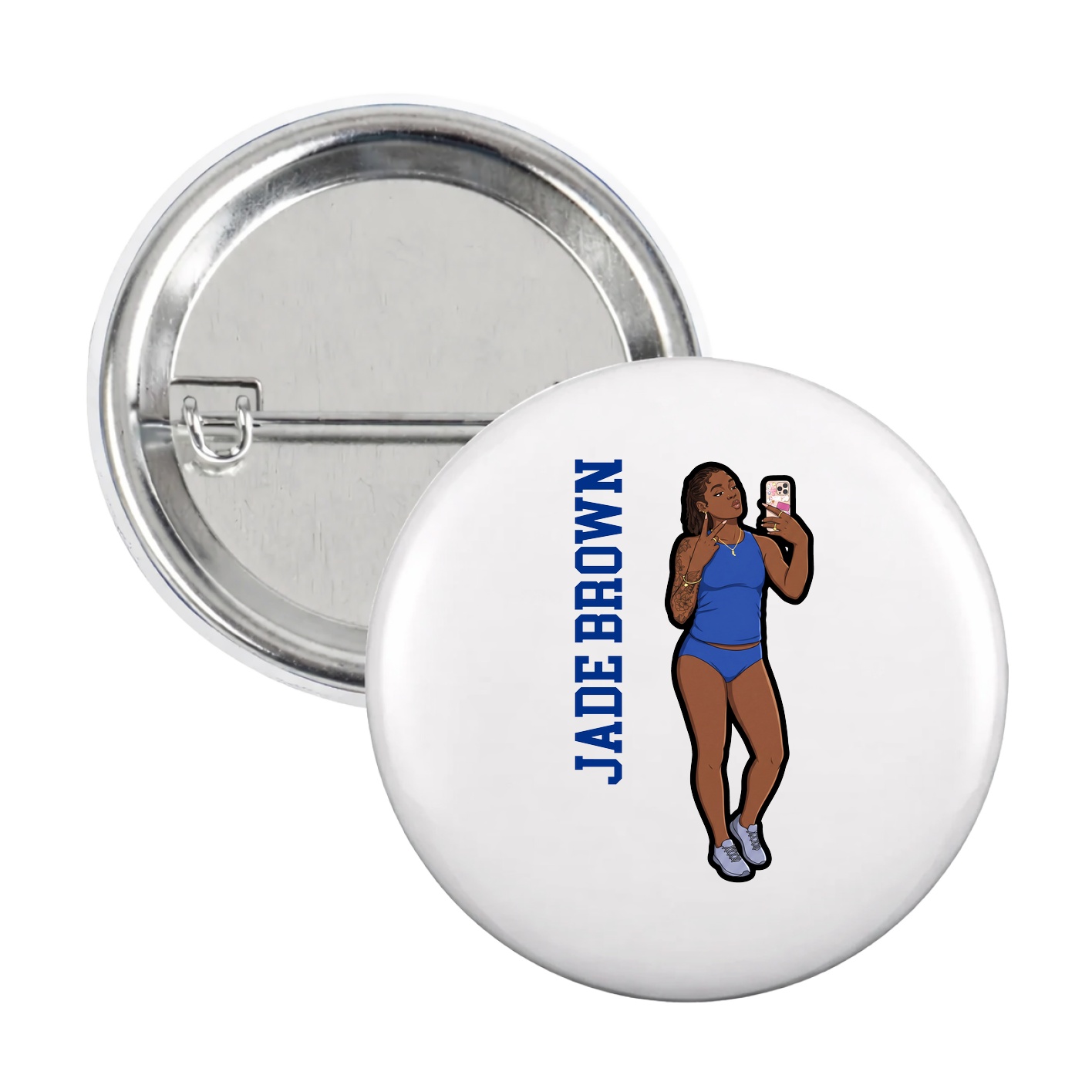 Game Day Button — Name Vertical in White