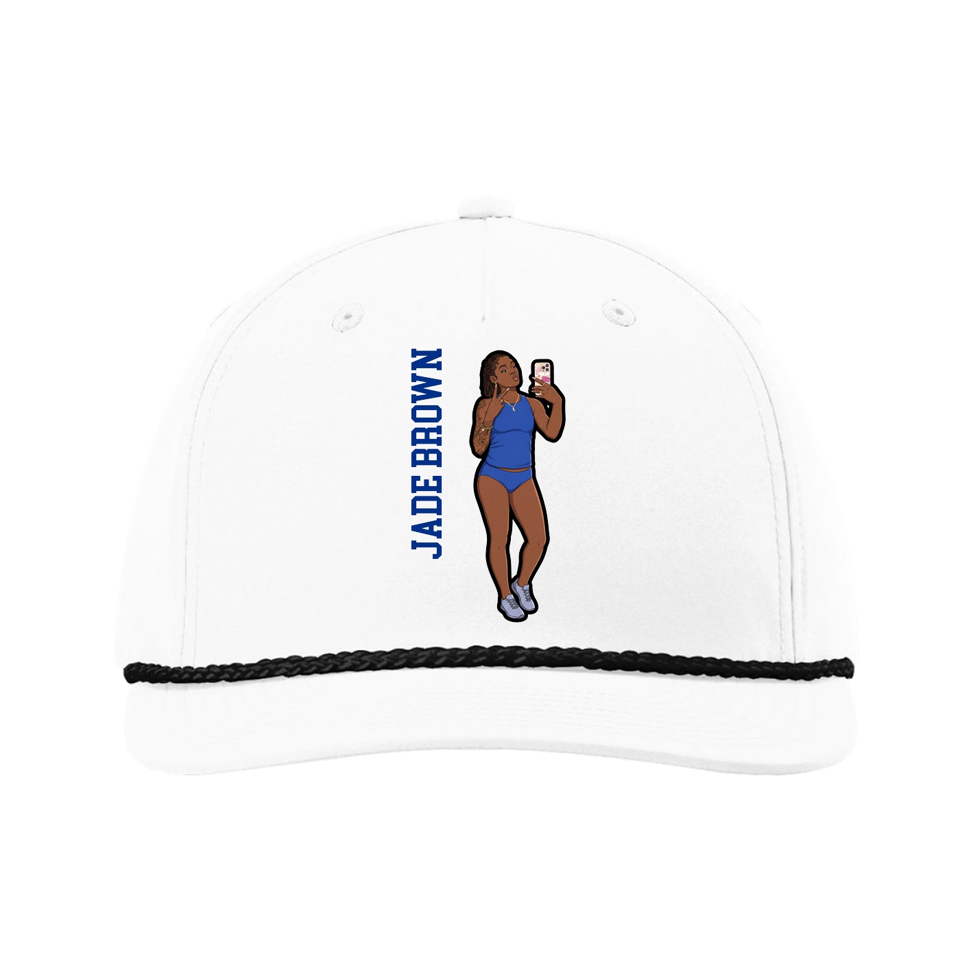 Five-Panel Classic Rope Cap — Name Vertical in White