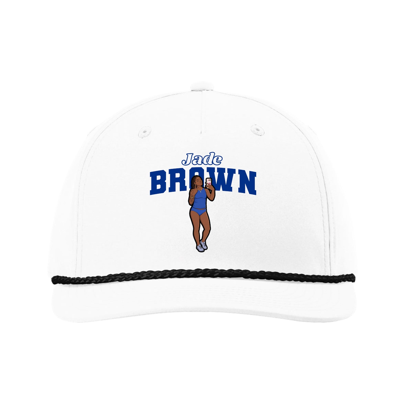 Five-Panel Classic Rope Cap — Name Arch in White