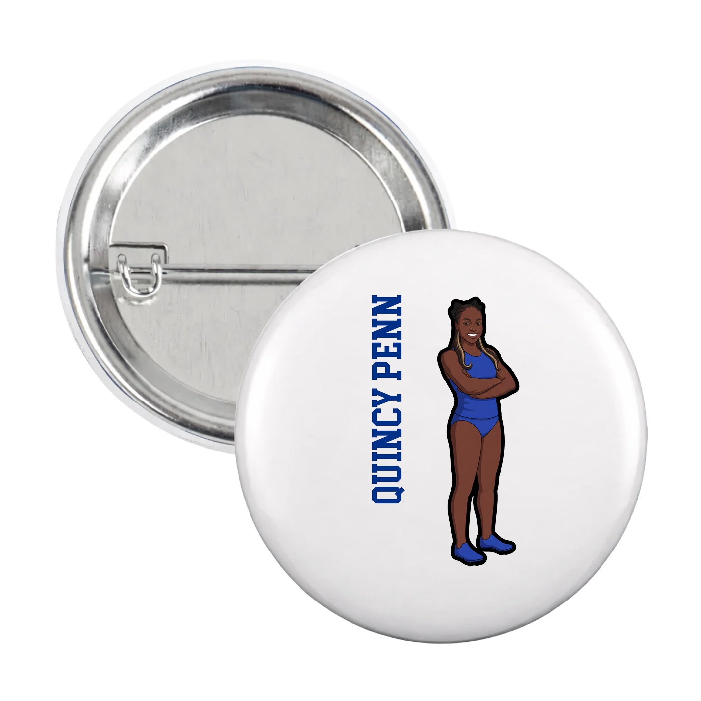 Game Day Button — Name Vertical in White