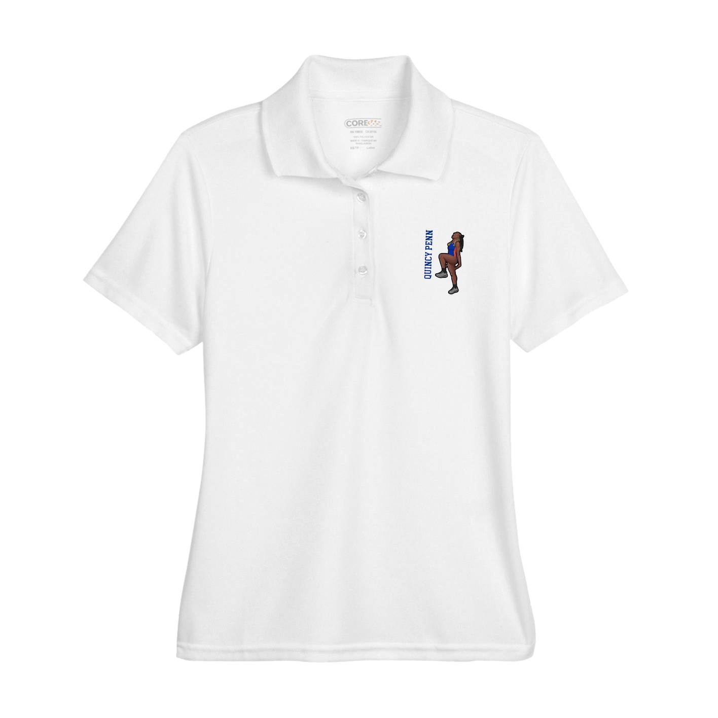 Womens Performance Polo — Name Vertical in White