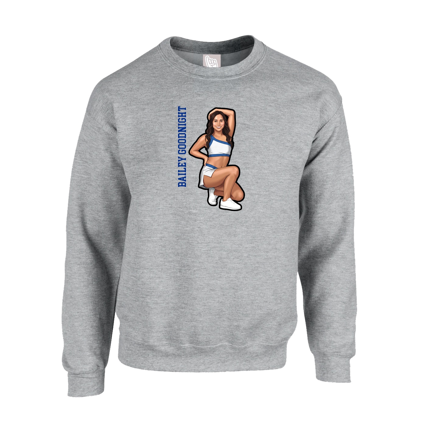 Fleece Crew — Name Vertical in Grey