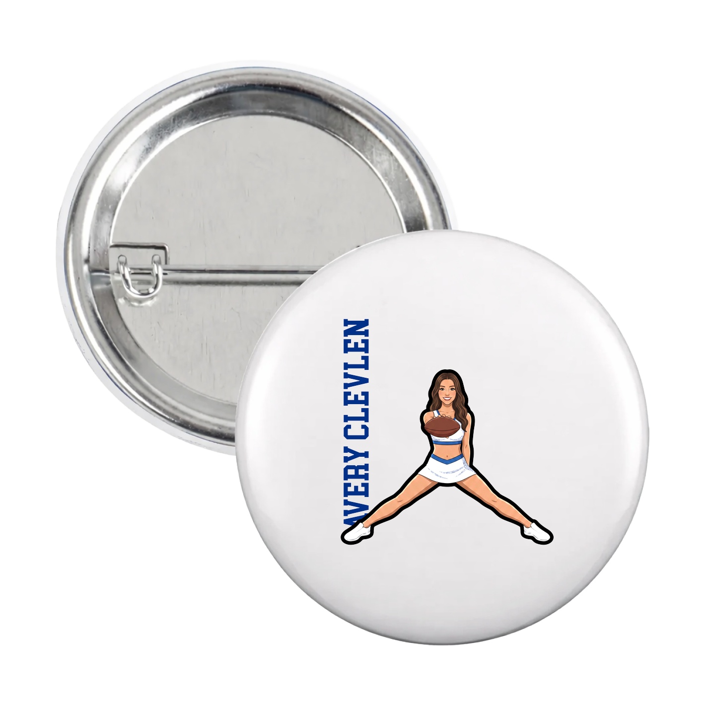 Game Day Button — Name Vertical in White