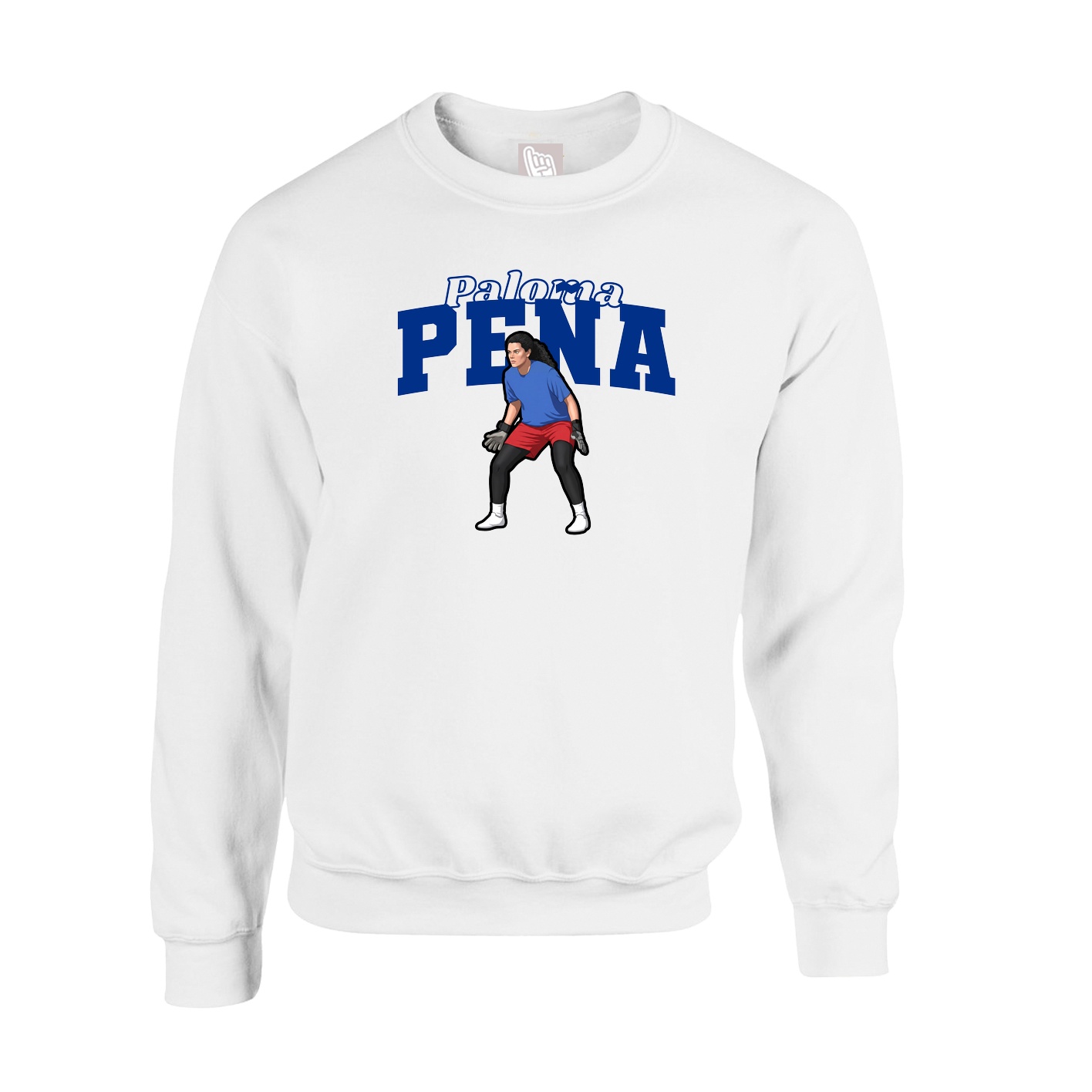 Fleece Crew — Name Arch in White