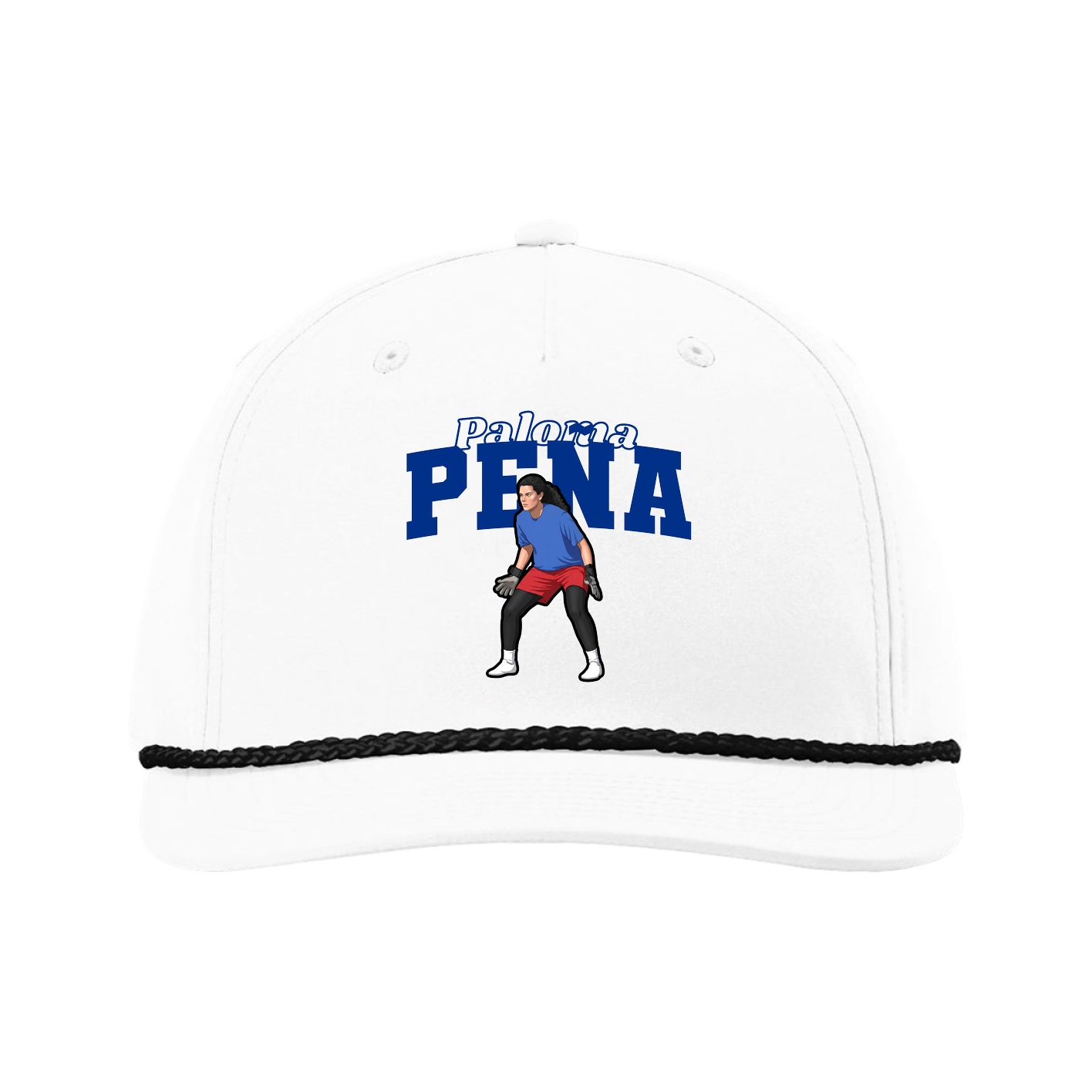 Five-Panel Classic Rope Cap — Name Arch in White