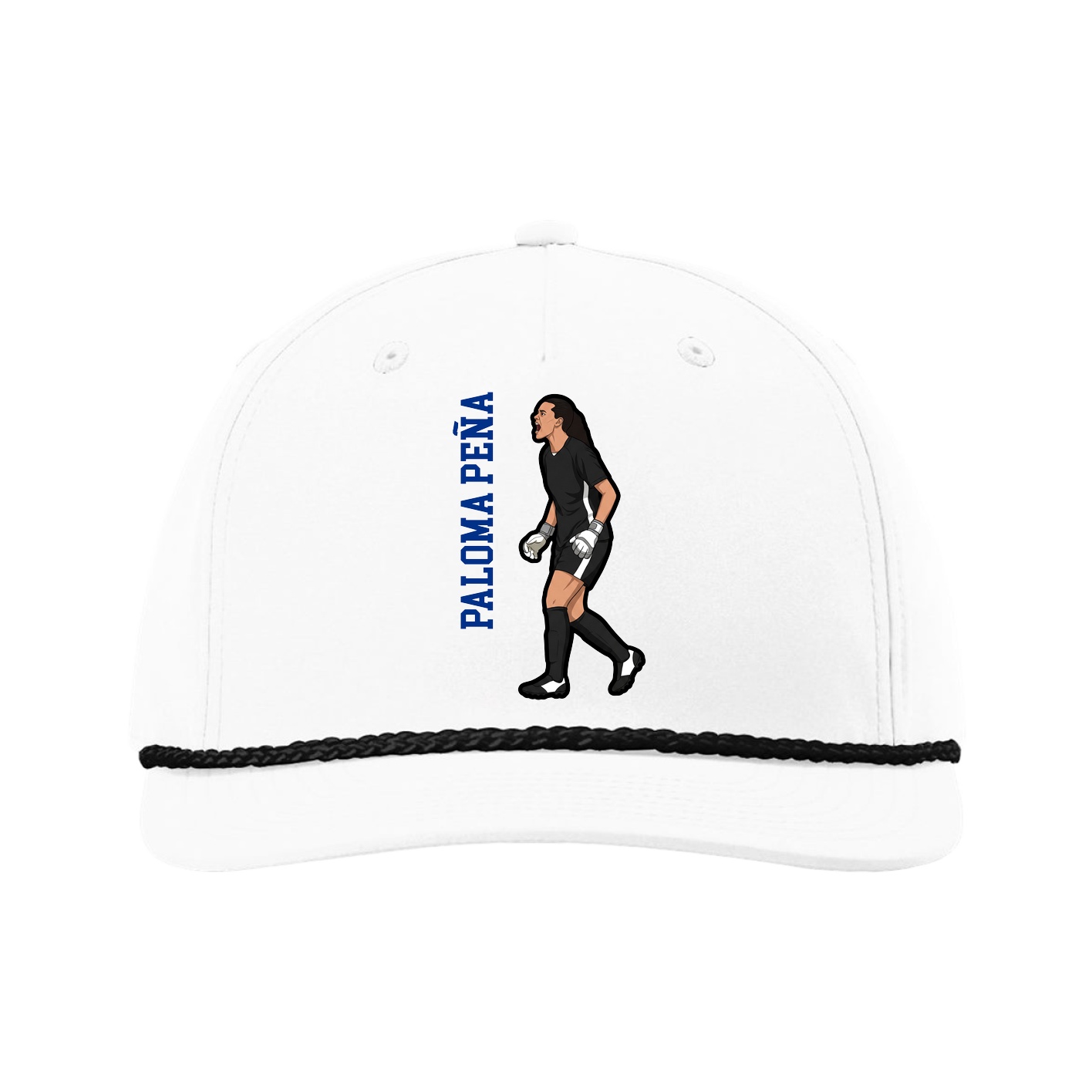 Five-Panel Classic Rope Cap — Name Vertical in White