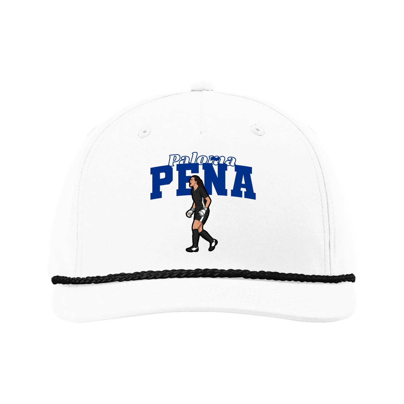 Five-Panel Classic Rope Cap — Name Arch in White