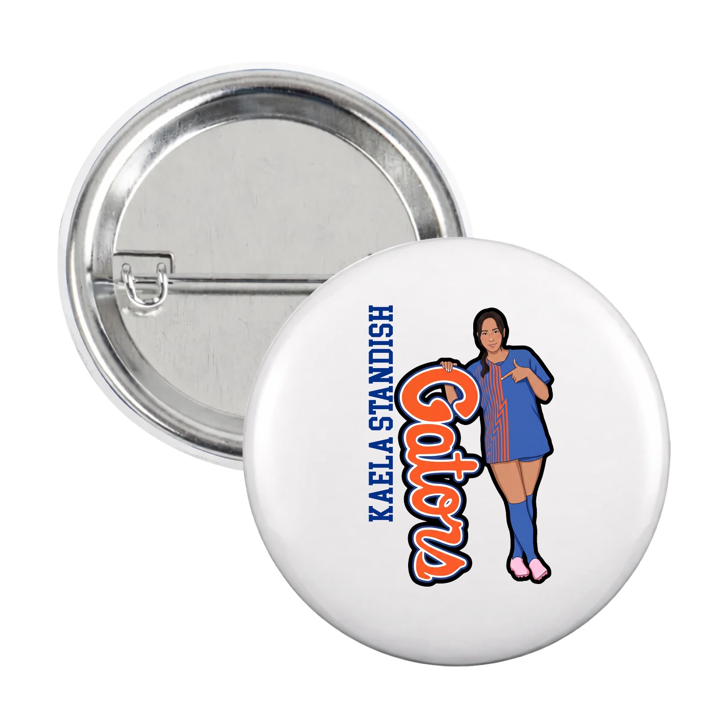 Game Day Button — Name Vertical in White