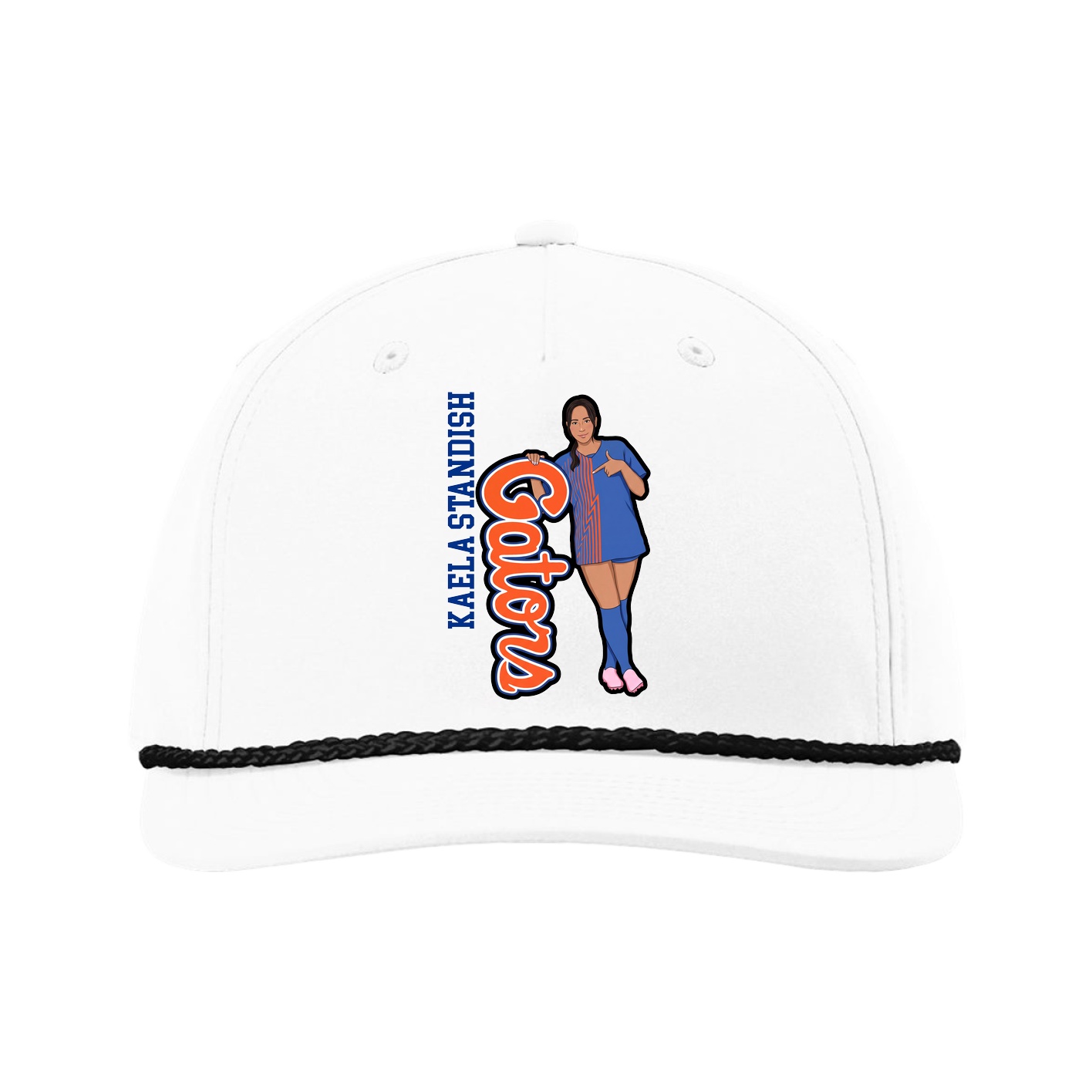 Five-Panel Classic Rope Cap — Name Vertical in White
