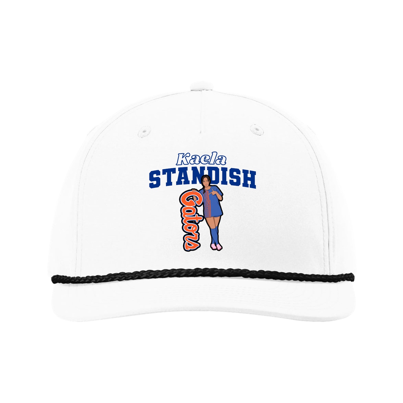 Five-Panel Classic Rope Cap — Name Arch in White