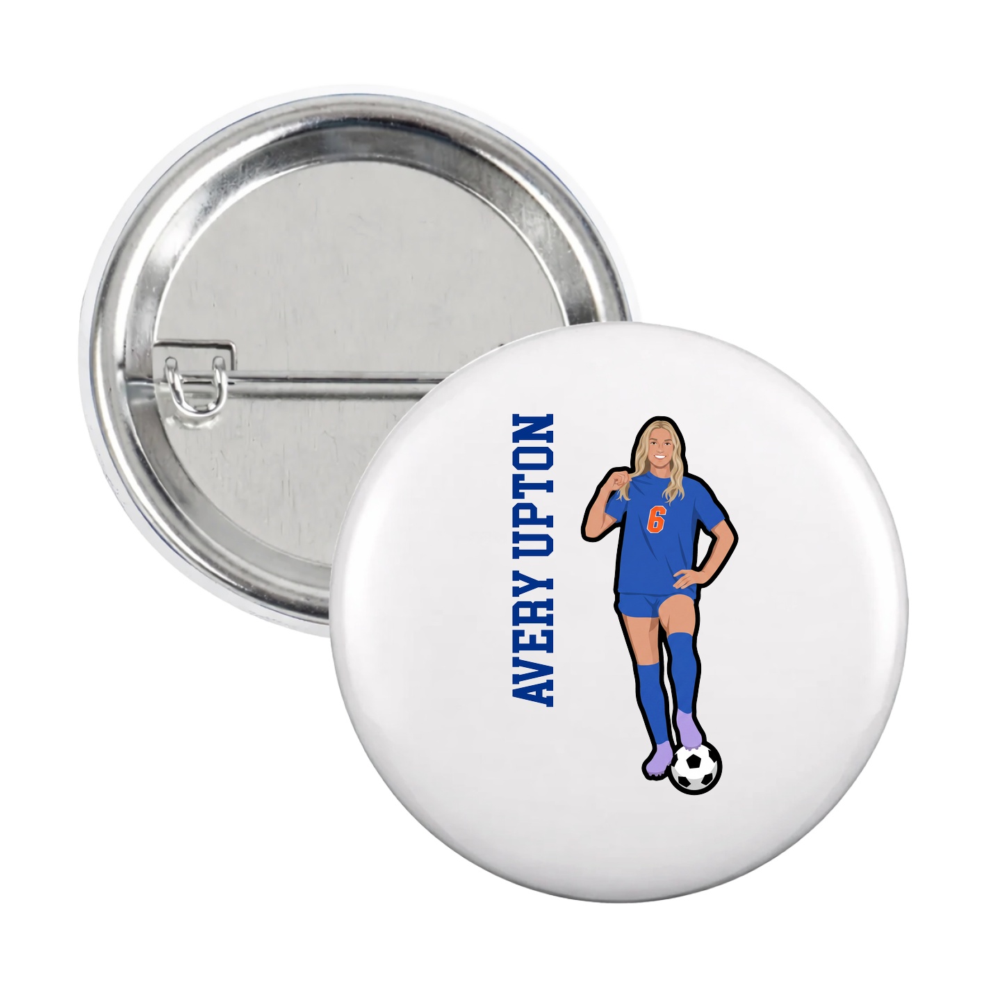 Game Day Button — Name Vertical in White