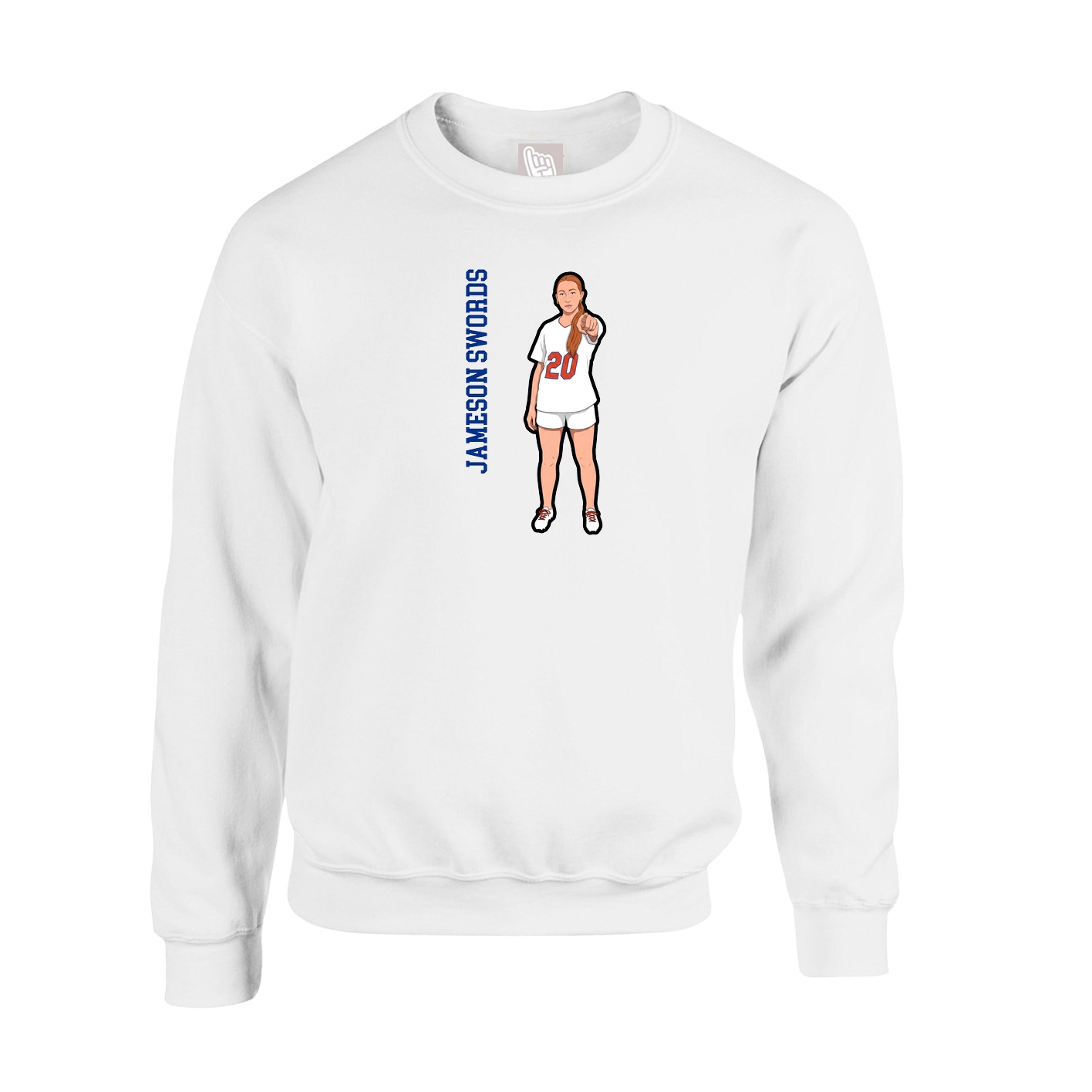 Fleece Crew — Name Vertical in White