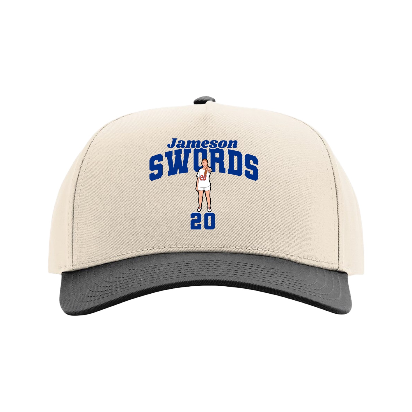 Full Fabric Five-Panel Champ Cap — Signature Arch in Cream/Black