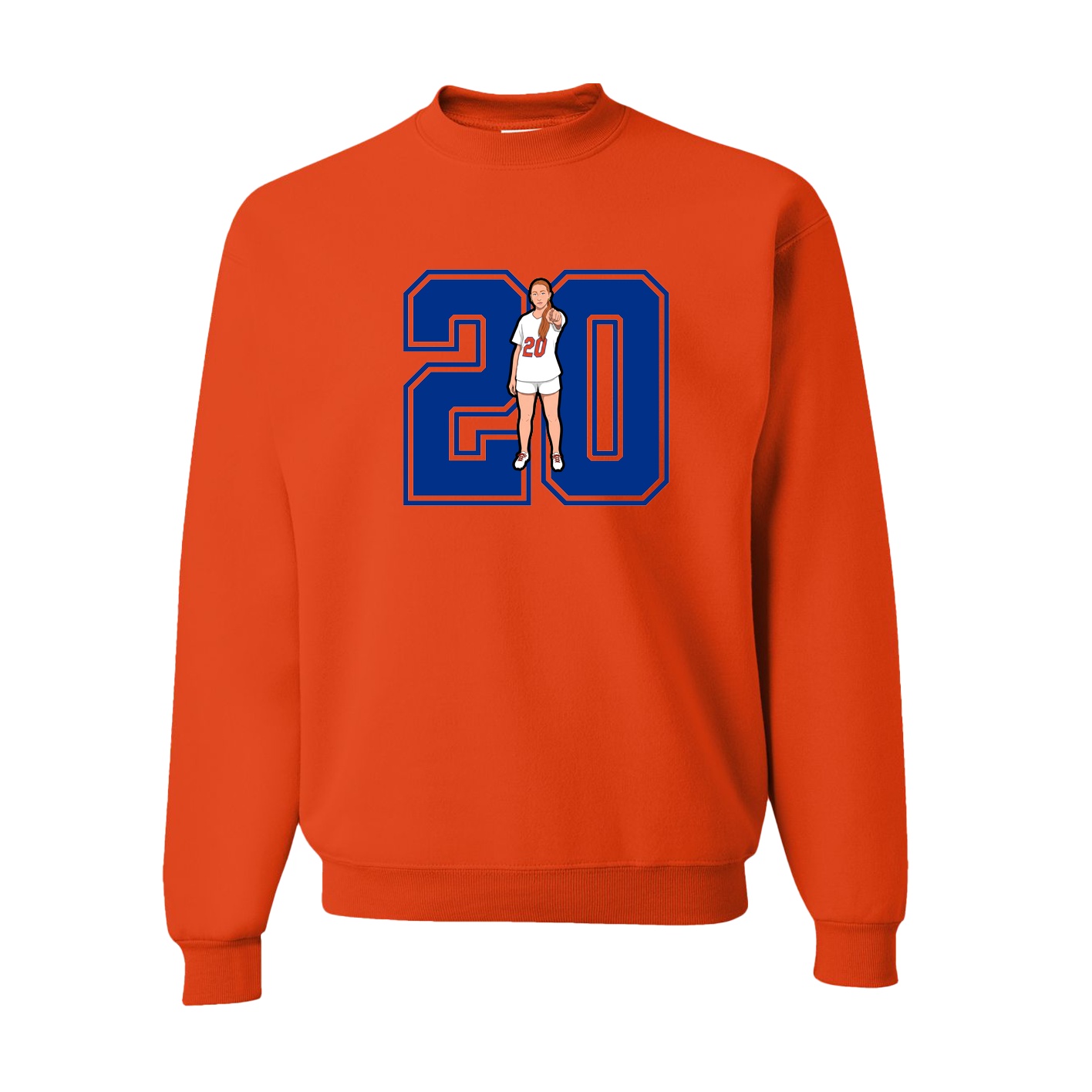 Fleece Crew — Number in Orange