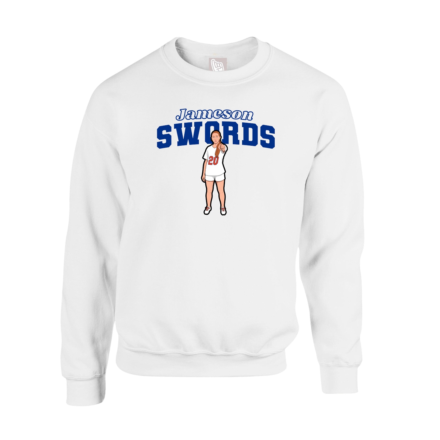 Fleece Crew — Name Arch in White