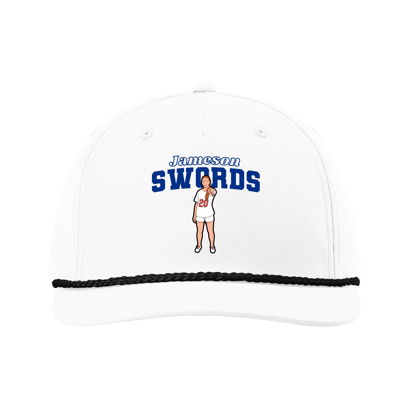 Five-Panel Classic Rope Cap — Name Arch in White
