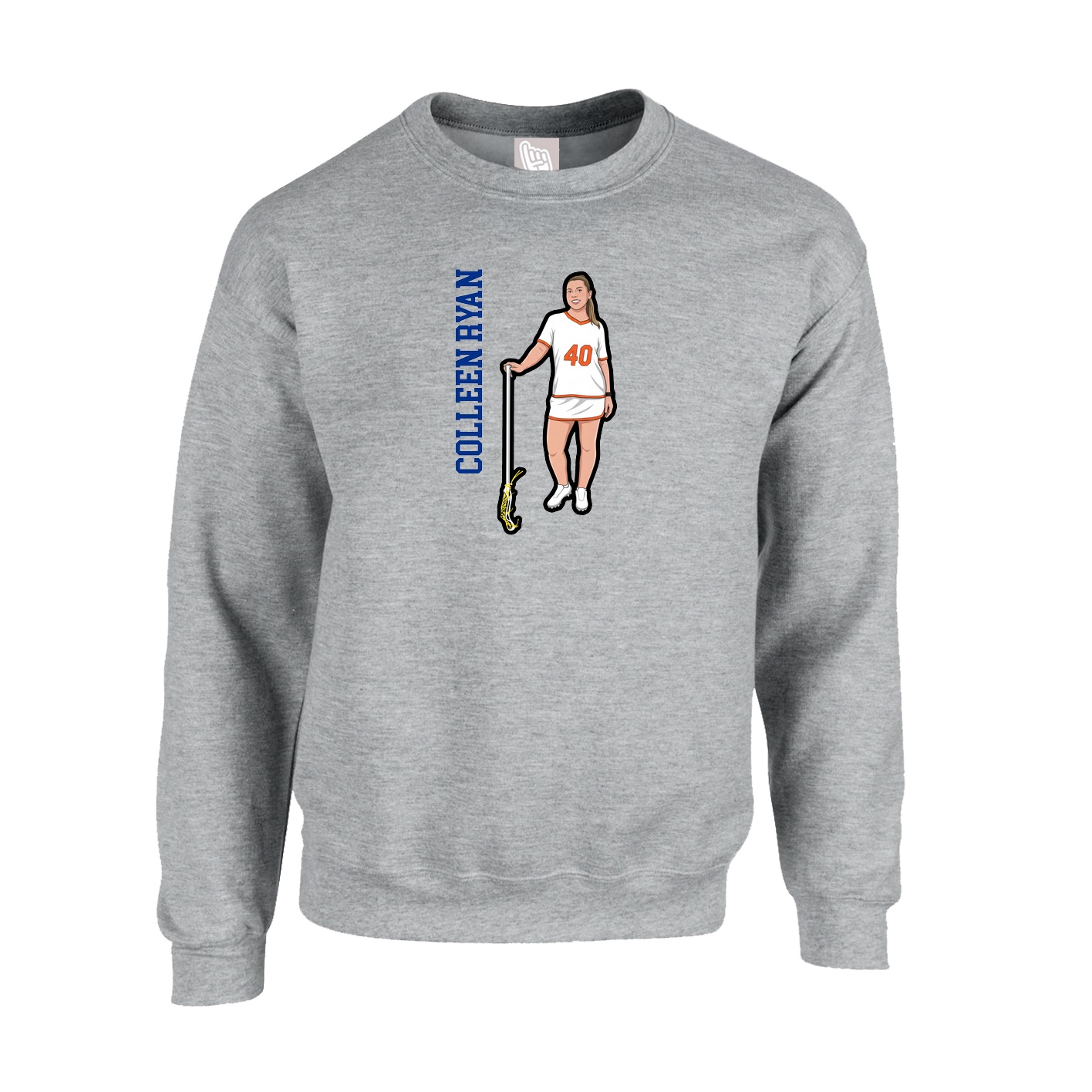 Fleece Crew — Name Vertical in Grey