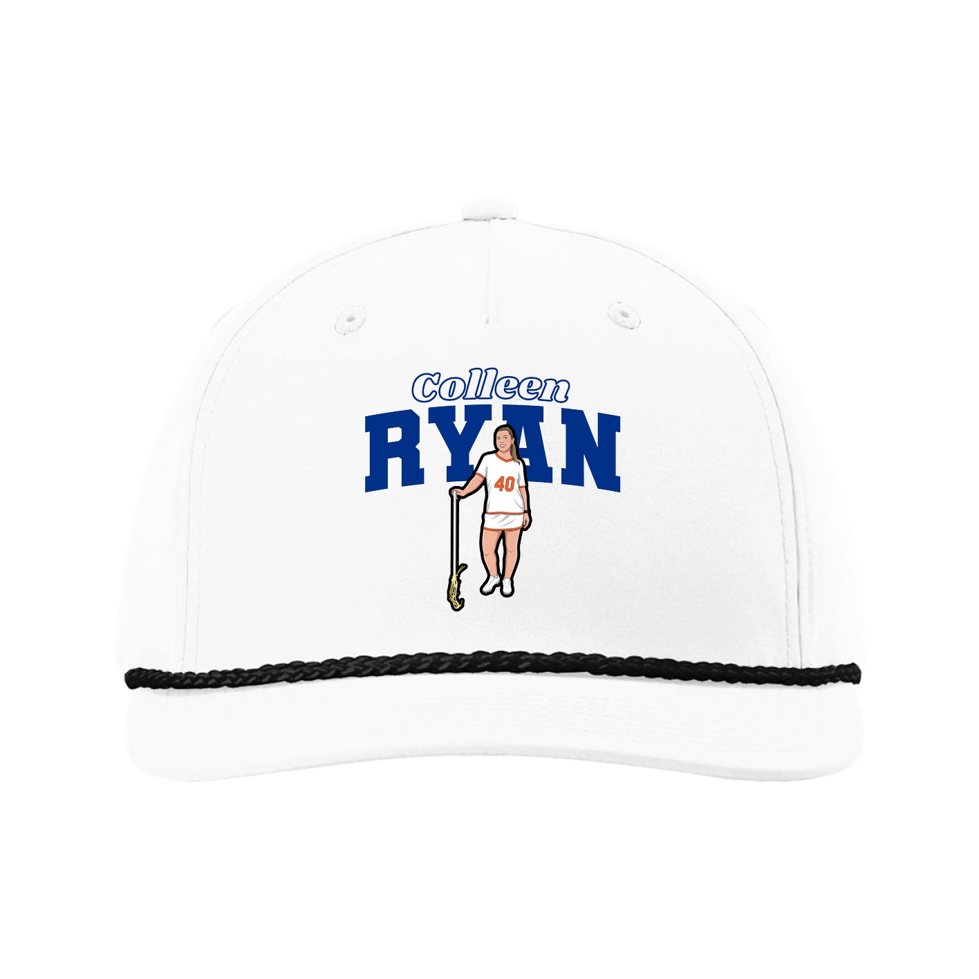 Five-Panel Classic Rope Cap — Name Arch in White