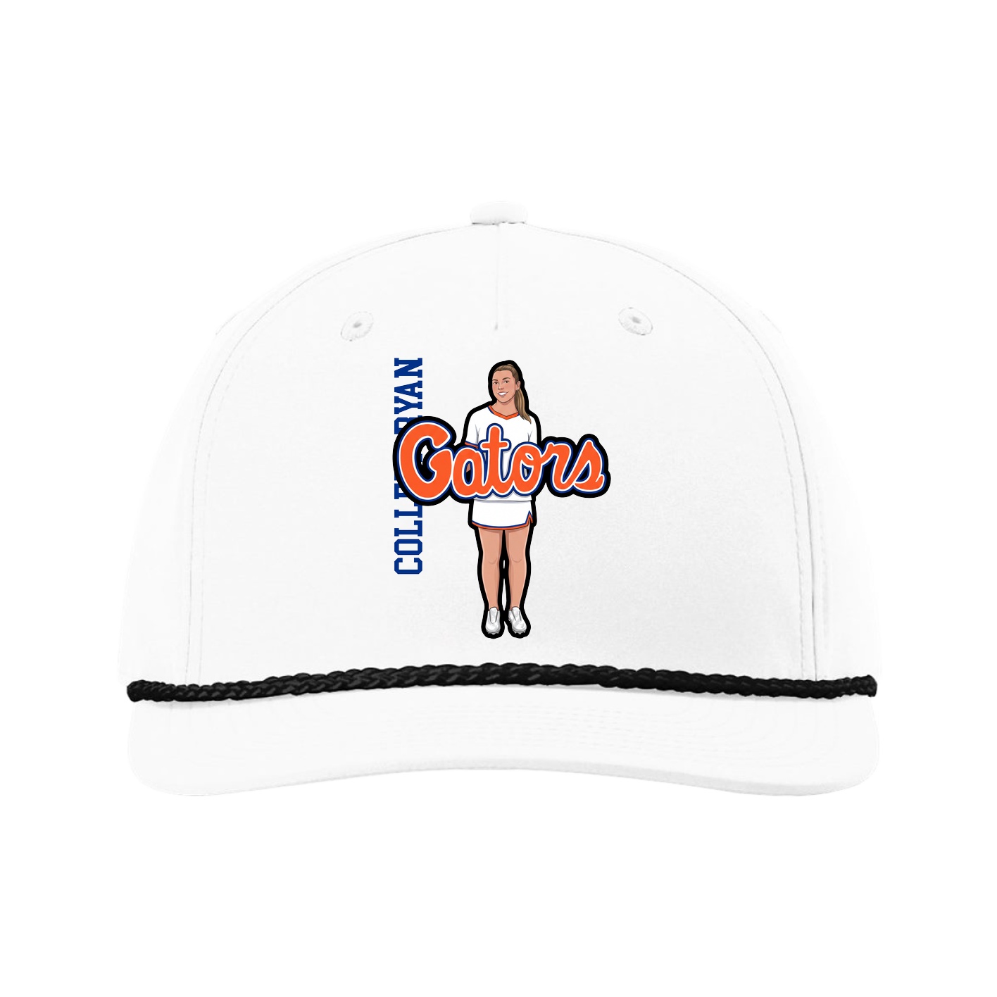 Five-Panel Classic Rope Cap — Name Vertical in White