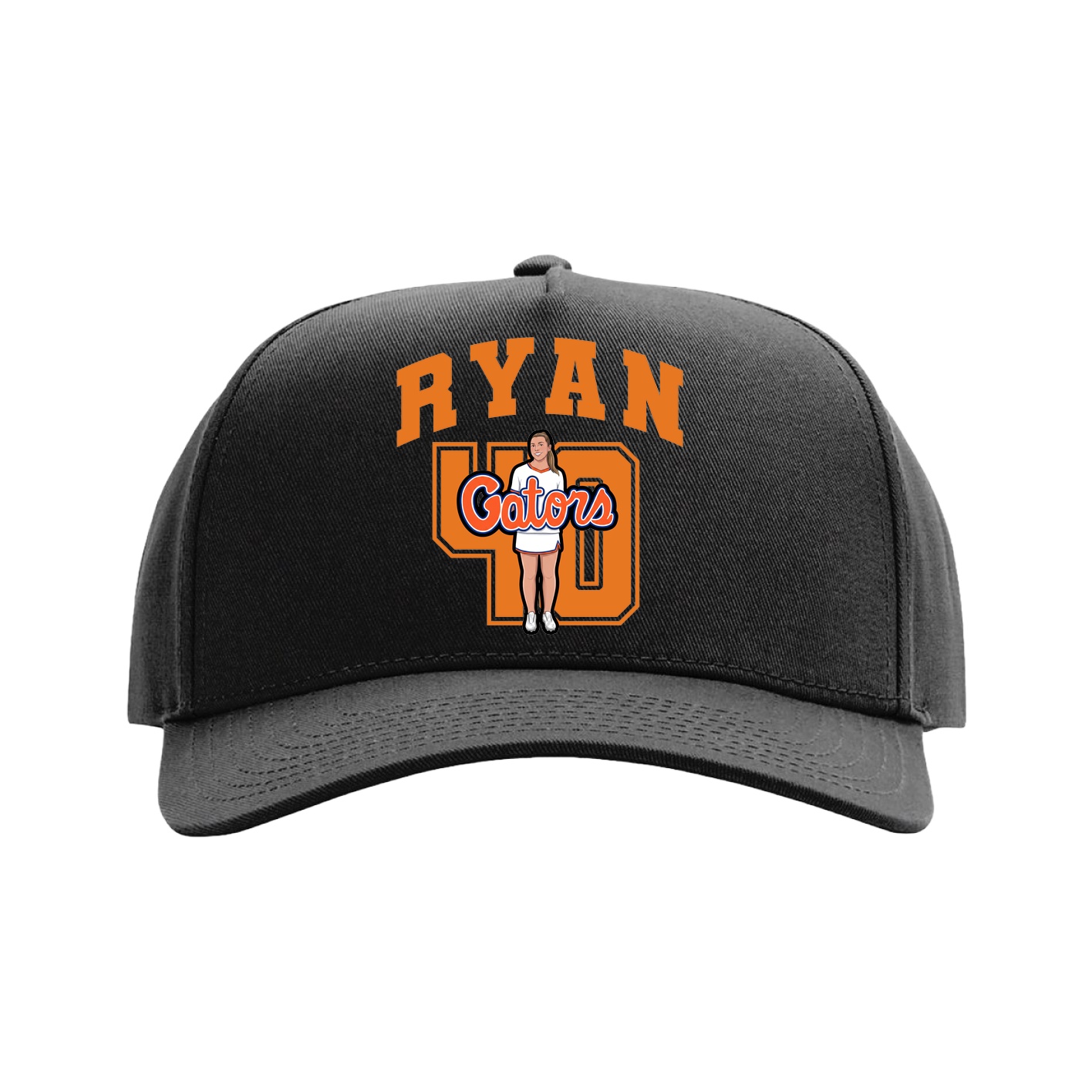 Full Fabric Five-Panel Champ Cap — Number in Black