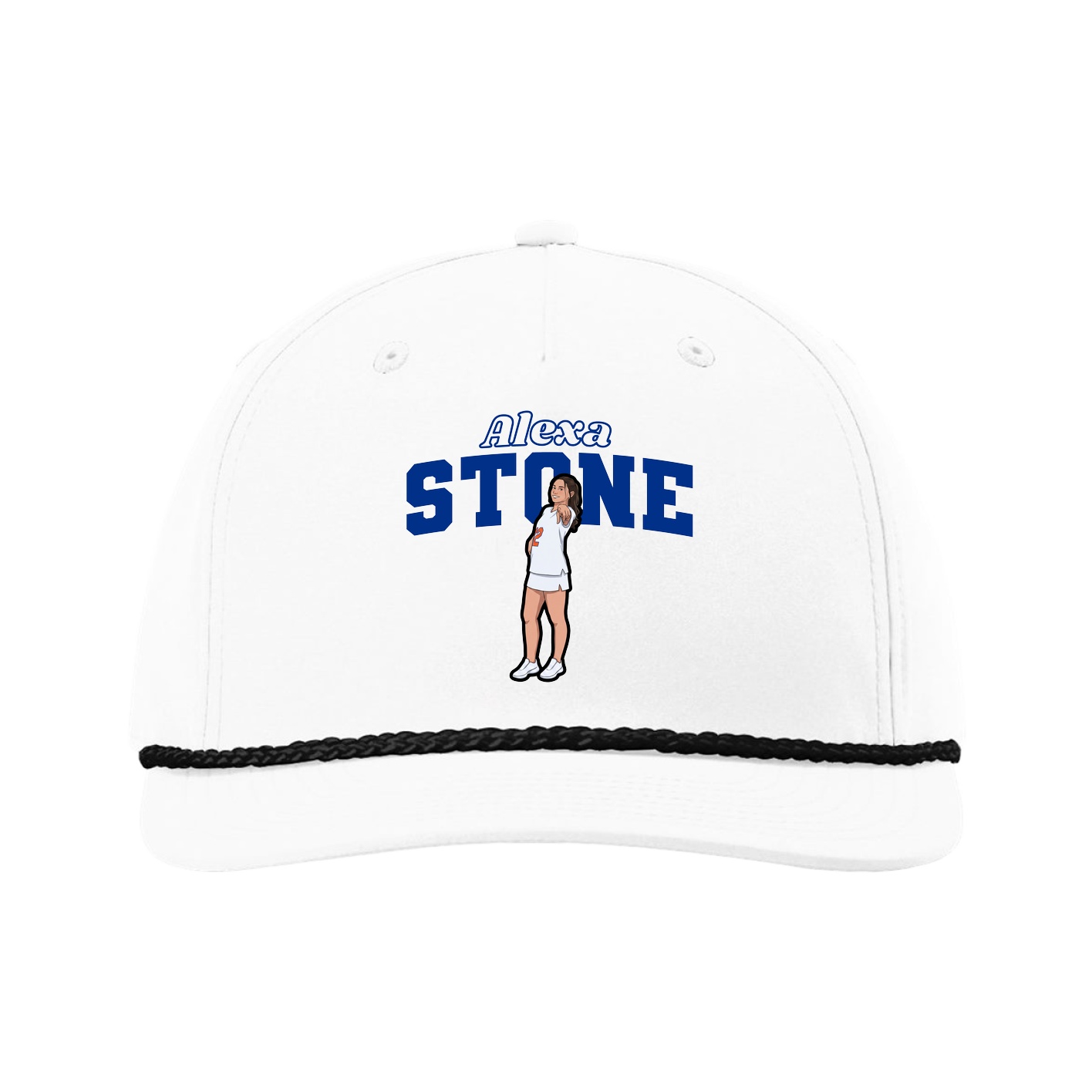 Five-Panel Classic Rope Cap — Name Arch in White