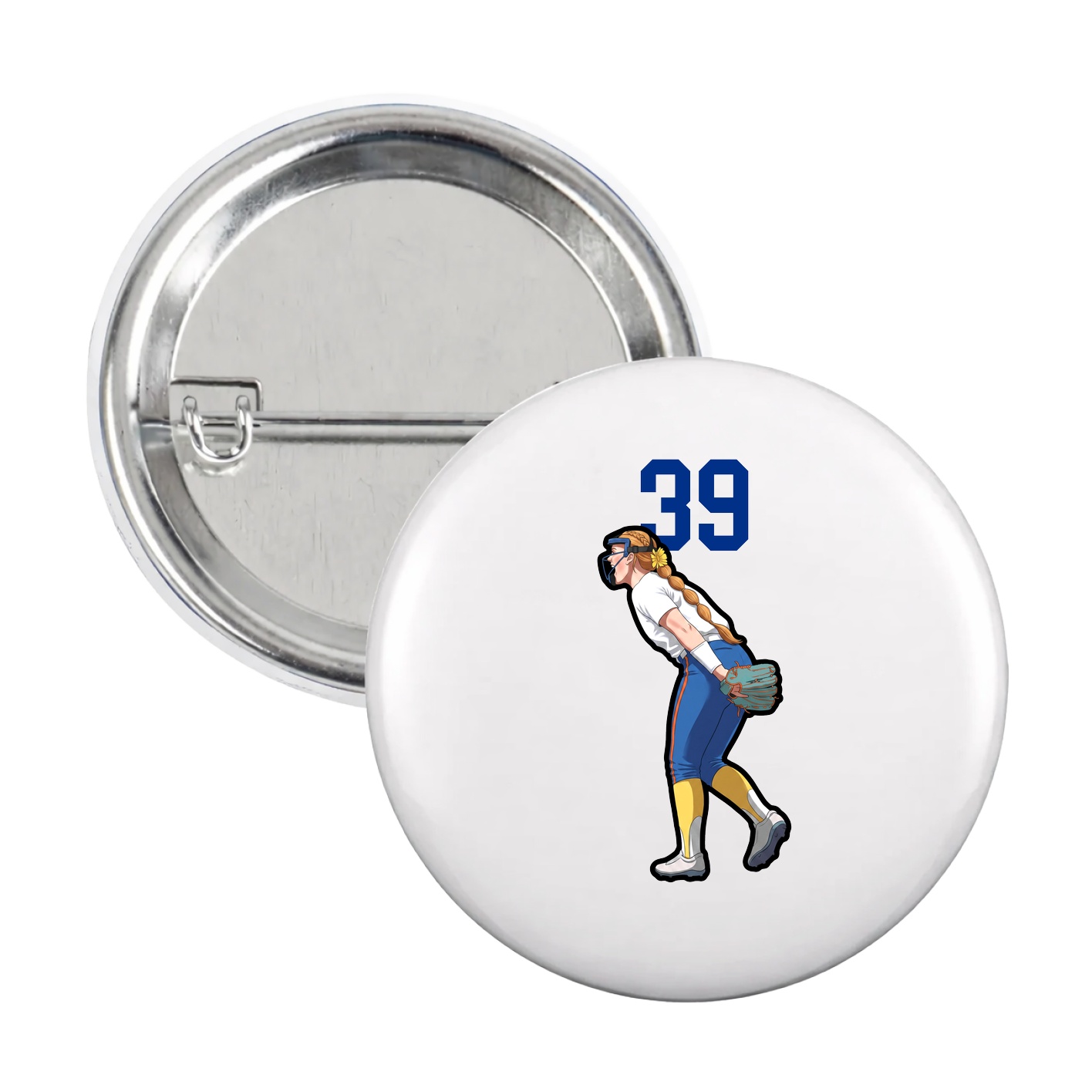 Game Day Button — Number Top in White