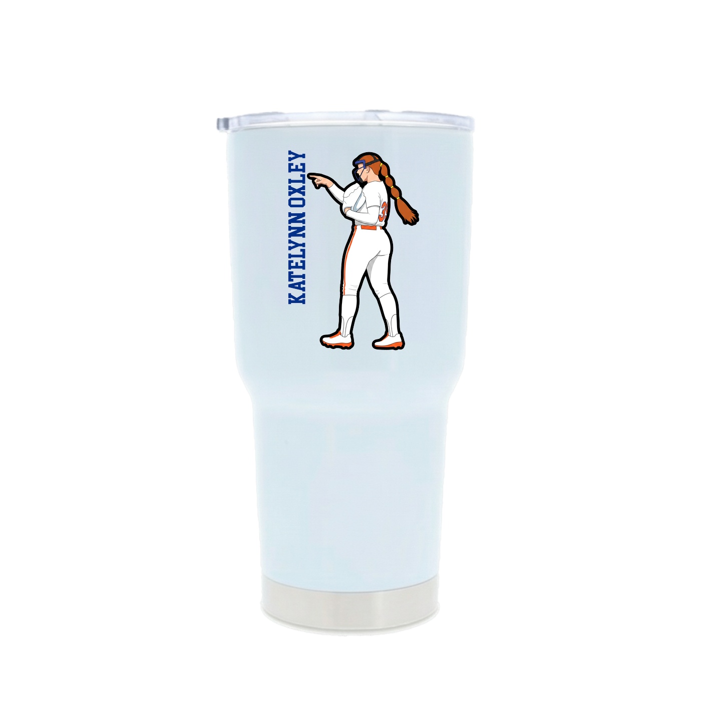 30oz Stainless Steel Tumbler — Name Vertical in White